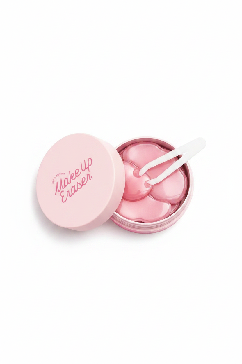 Pink makeup eraser with a white background