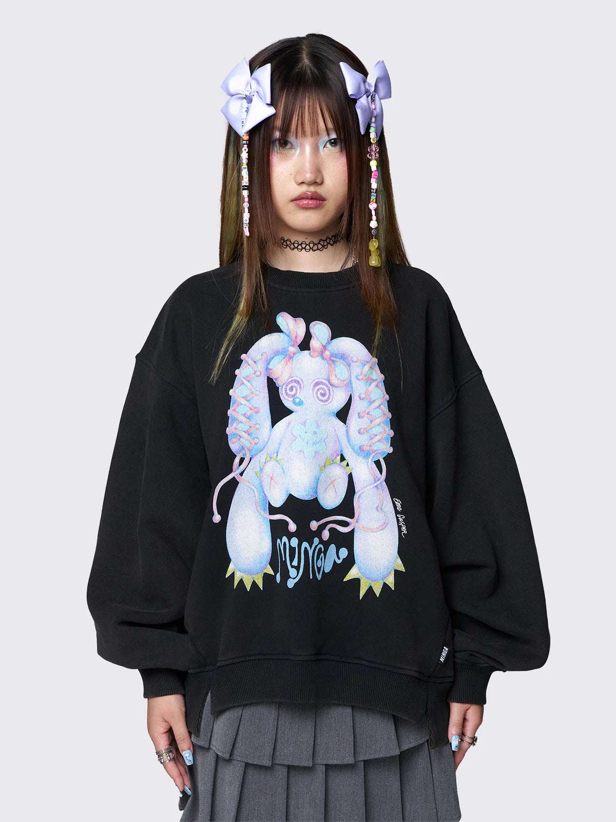 Shop Minga London Minga London x Ema Gaspar Bunny Graphic Sweatshirt Sweater for women – premium loungewear and festival fashion at Spoiled Brat