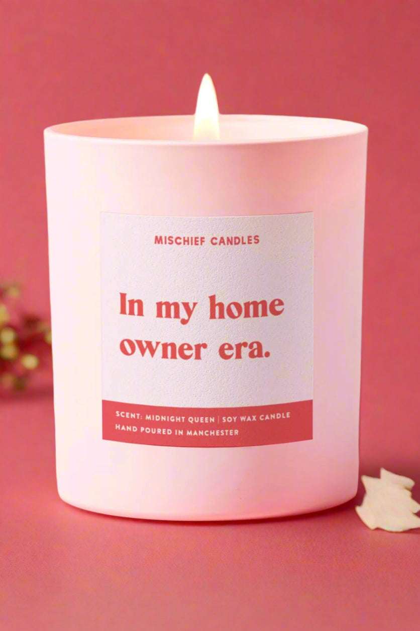 Mischief Candles New Home Gift Funny New Home Gift Candle Home Owner Era by Mischief Candles – Candles – Pink | Spoiled Brat UK