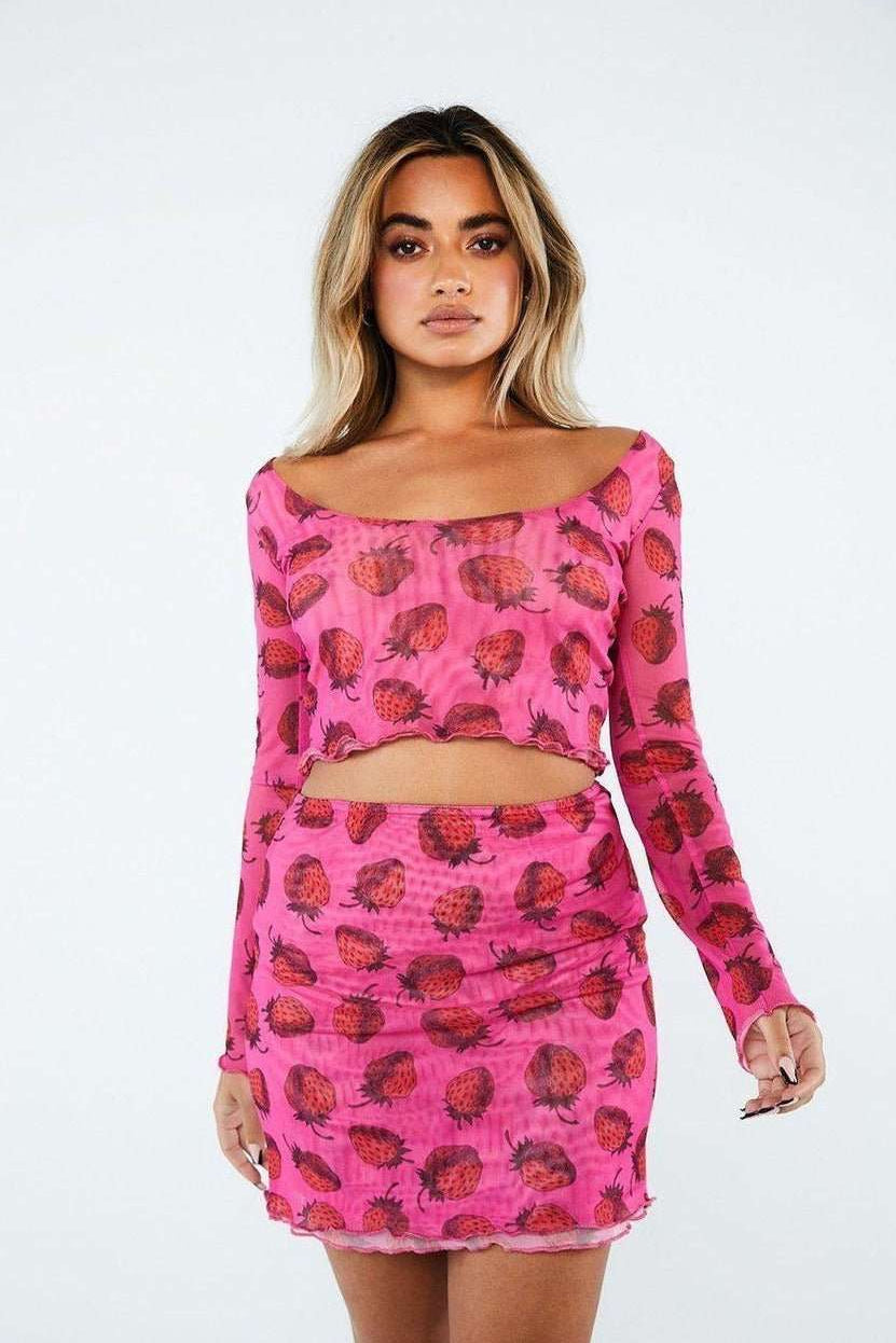 New Girl Order Strawberry Mesh Mini Skirt Mini Skirt by New Girl Order as seen on celebrities