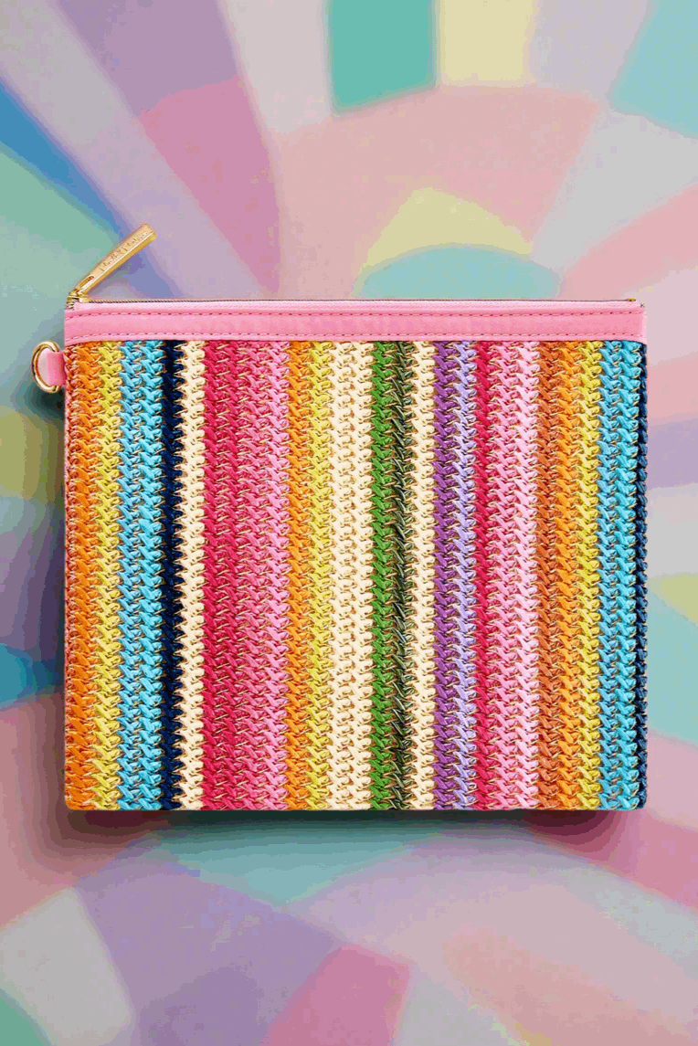 Packed Party Bring On The Fun Luxe Woven Rainbow Everything Pouch Bag by Packed Party – Clutch Bag – Pink | Spoiled Brat UK
