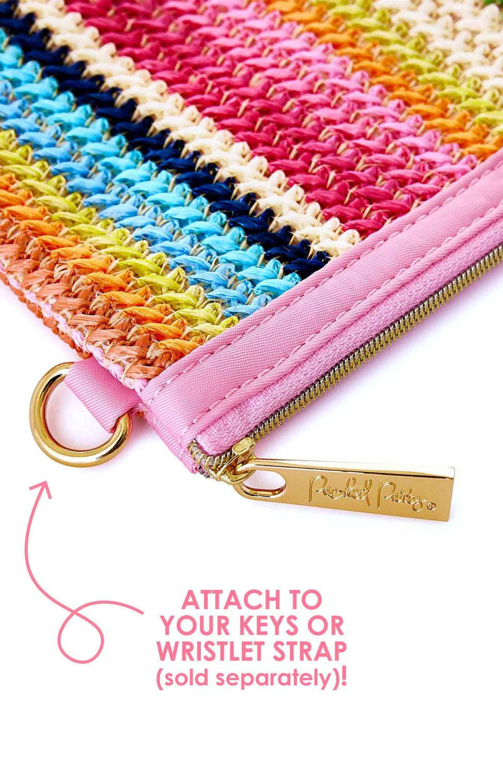 Shop Packed Party Packed Party Bring On The Fun Luxe Woven Rainbow Everything Pouch Bag Clutch Bag for women – premium loungewear and festival fashion at Spoiled Brat