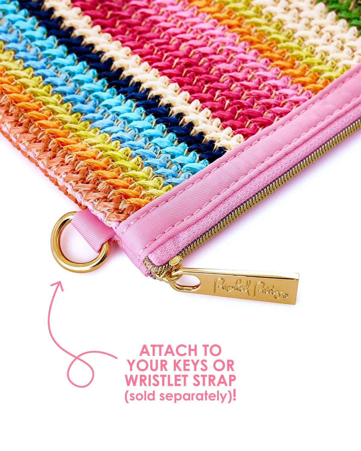 Packed Party Bring On The Fun Luxe Woven Rainbow Everything Pouch Bag by Packed Party – Clutch Bag – Pink | Spoiled Brat UK