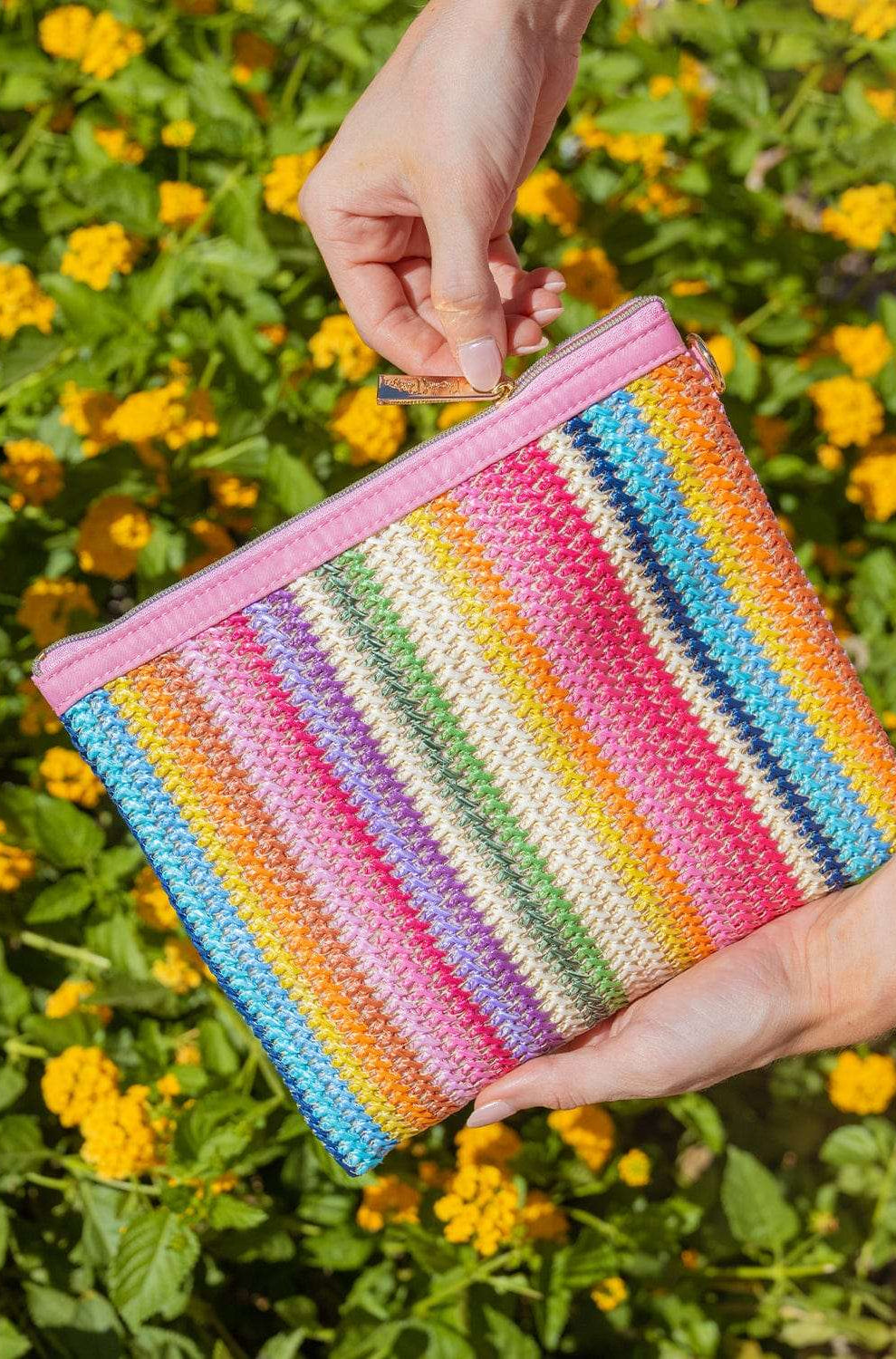 Shop Packed Party Packed Party Bring On The Fun Luxe Woven Rainbow Everything Pouch Bag Clutch Bag for women – premium loungewear and festival fashion at Spoiled Brat