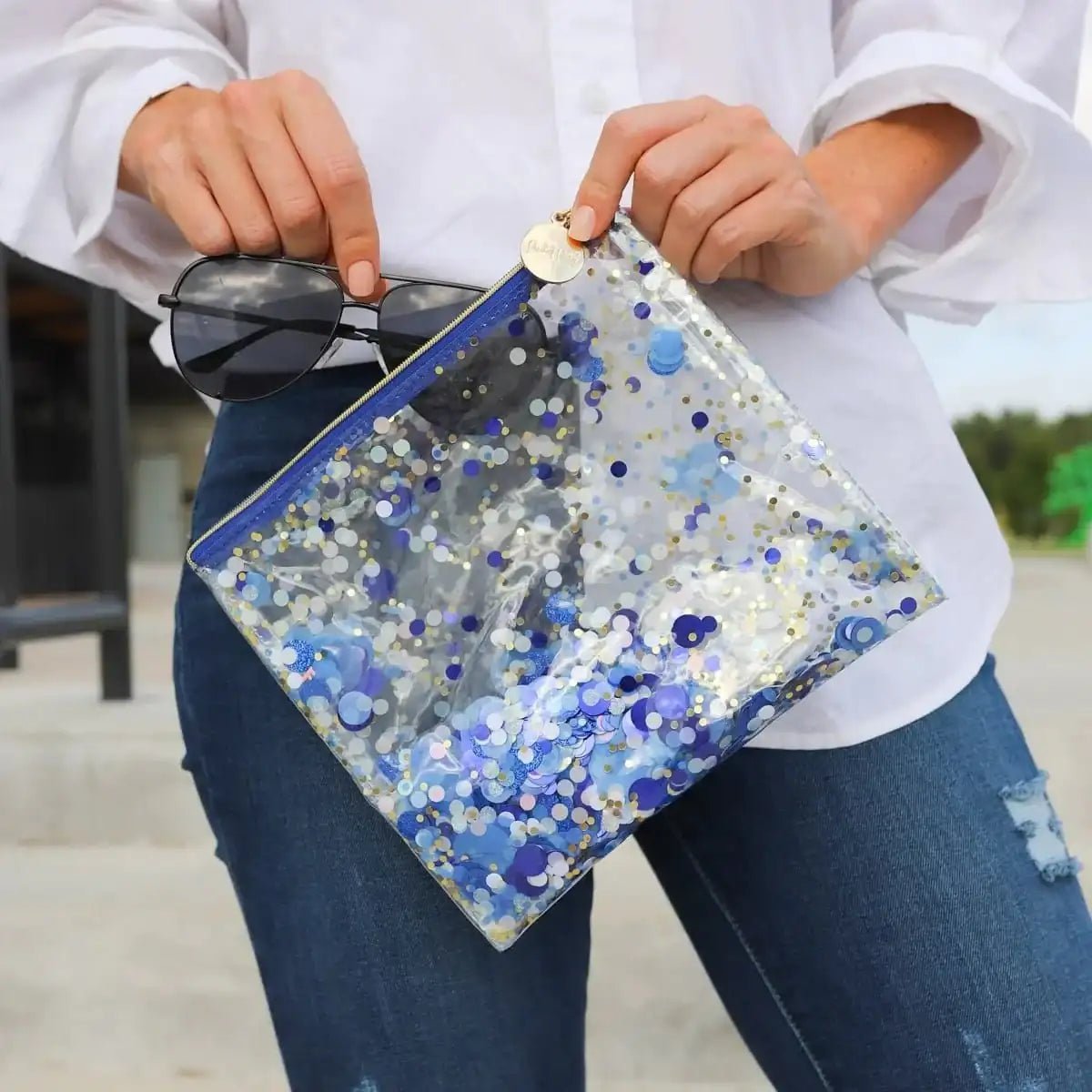 Packed Party Spirit Squad True Blue Confetti Everything Pouch by Packed Party – Clutch Bag – Blue | Spoiled Brat UK