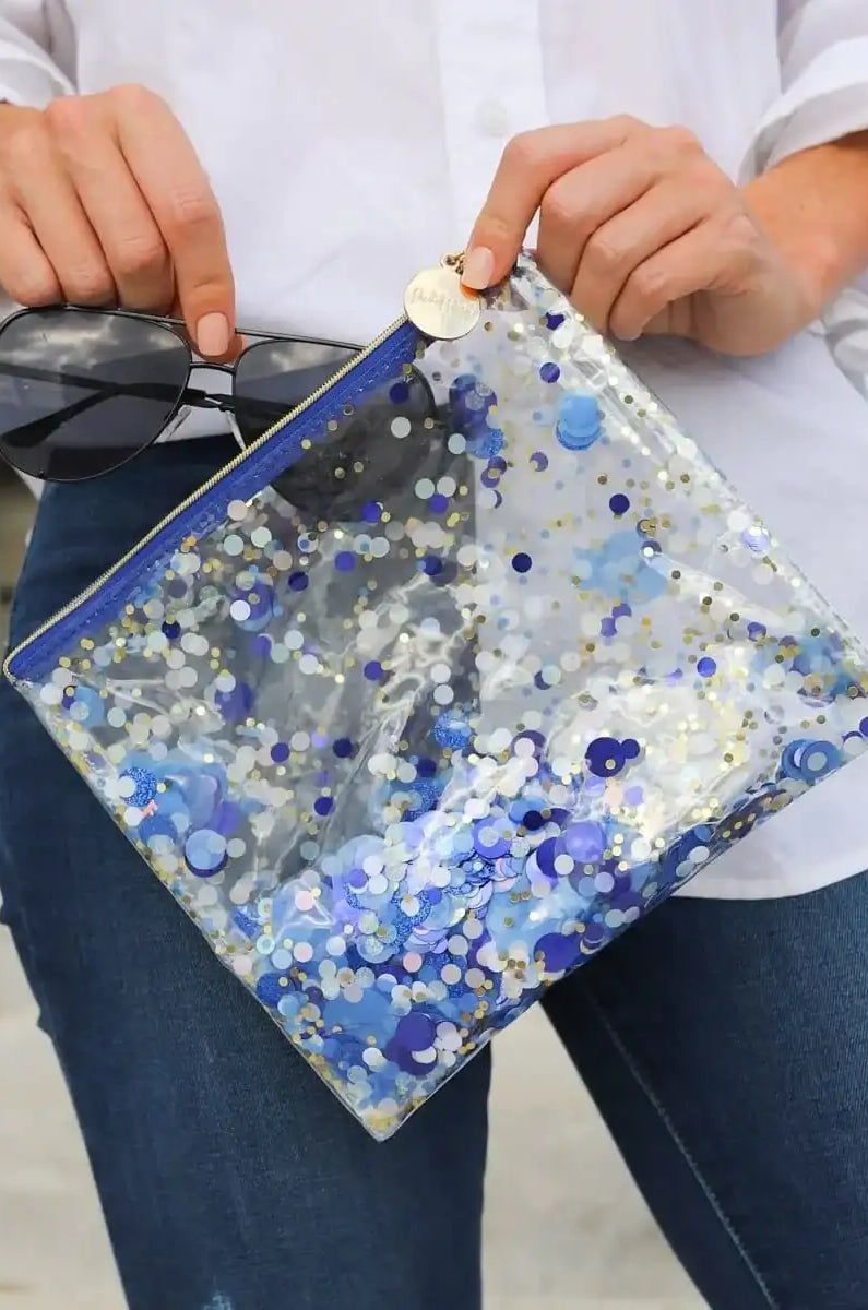Packed Party Spirit Squad True Blue Confetti Everything Pouch Clutch Bag by Packed Party as seen on celebrities
