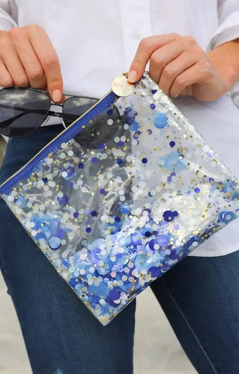 Packed Party Spirit Squad True Blue Confetti Everything Pouch Clutch Bag by Packed Party as seen on celebrities