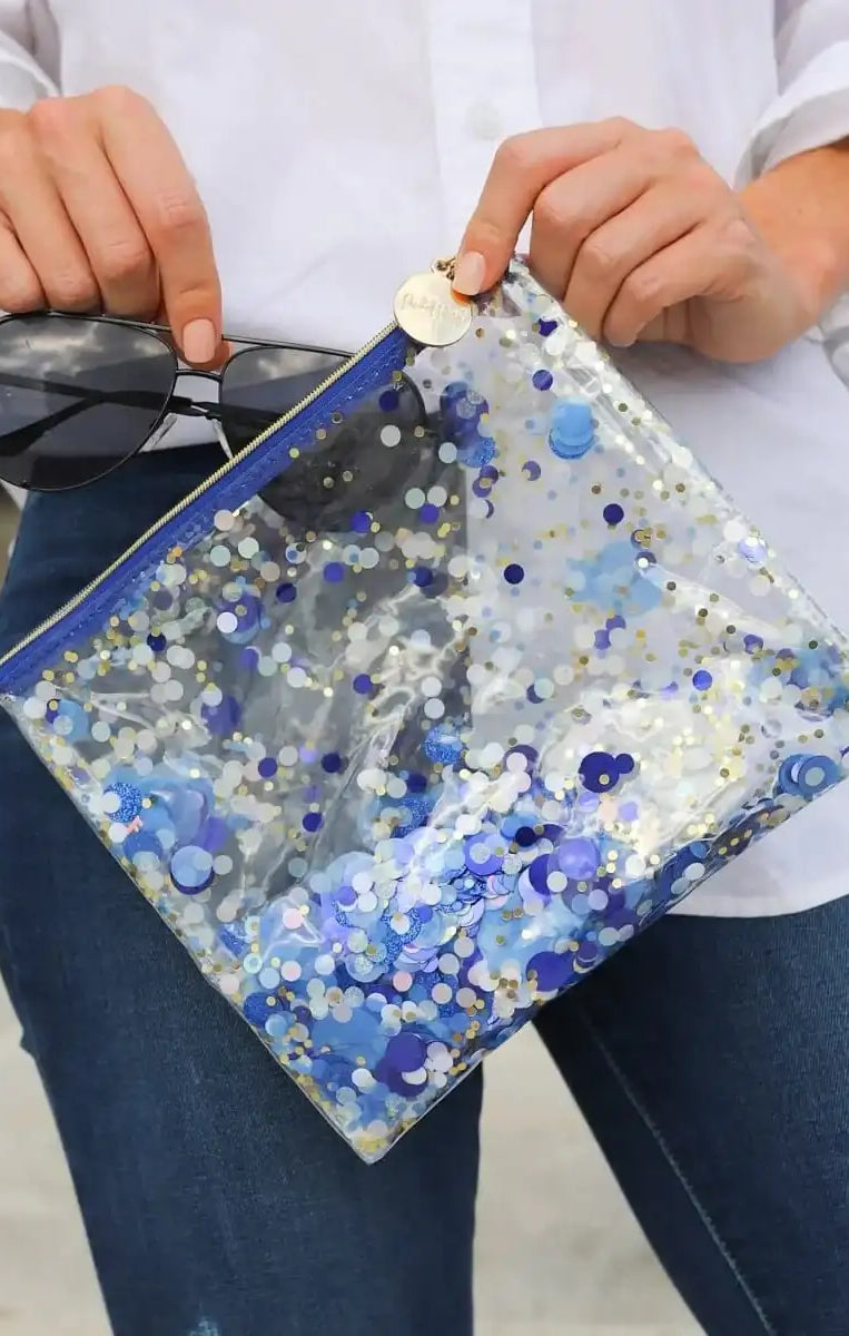 Packed Party Spirit Squad True Blue Confetti Everything Pouch Clutch Bag by Packed Party as seen on celebrities