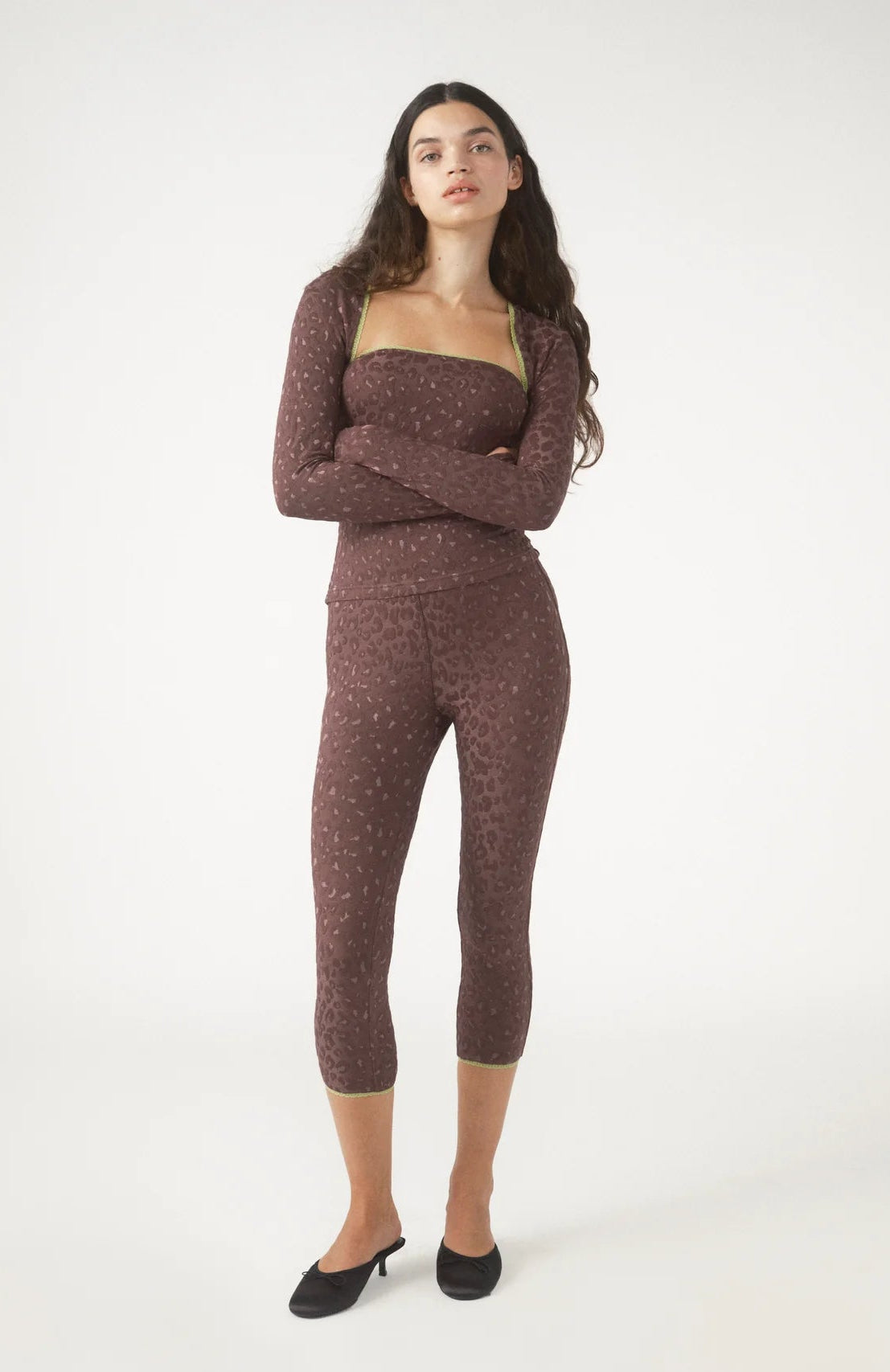 Shop Pixie and Peach Pixie & Peach Gwen Leopard Jacquard Capri Pants Trousers for women – premium loungewear and festival fashion at Spoiled Brat