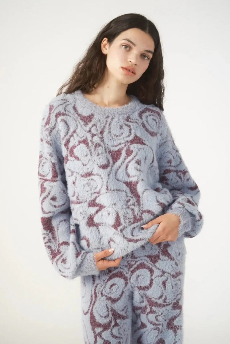 Shop Pixie and Peach Pixie & Peach Hope Jacquard Knitted Jumper Hoodie for women – premium loungewear and festival fashion at Spoiled Brat
