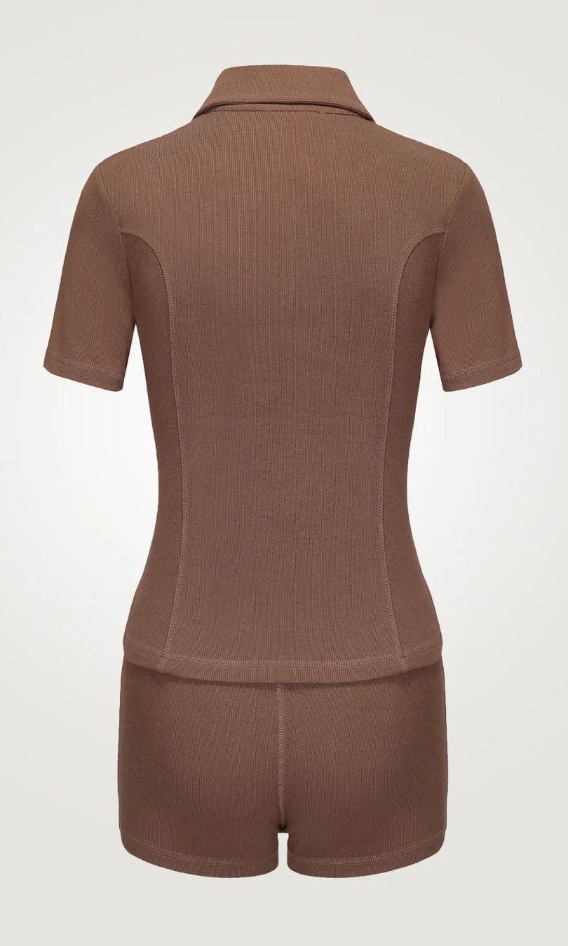 Shop Pixie and Peach Pixie & Peach Peggy Rib Polo Top T-Shirt for women – premium loungewear and festival fashion at Spoiled Brat