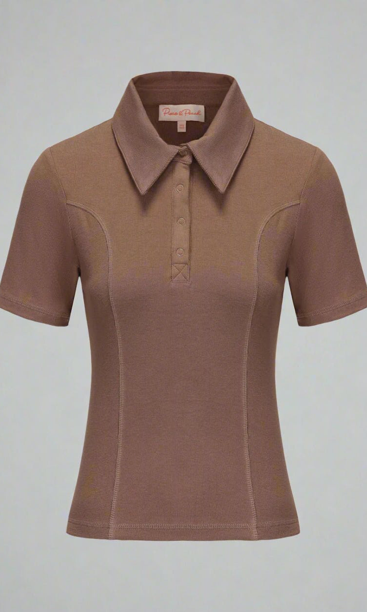 Shop Pixie and Peach Pixie & Peach Peggy Rib Polo Top T-Shirt for women – premium loungewear and festival fashion at Spoiled Brat
