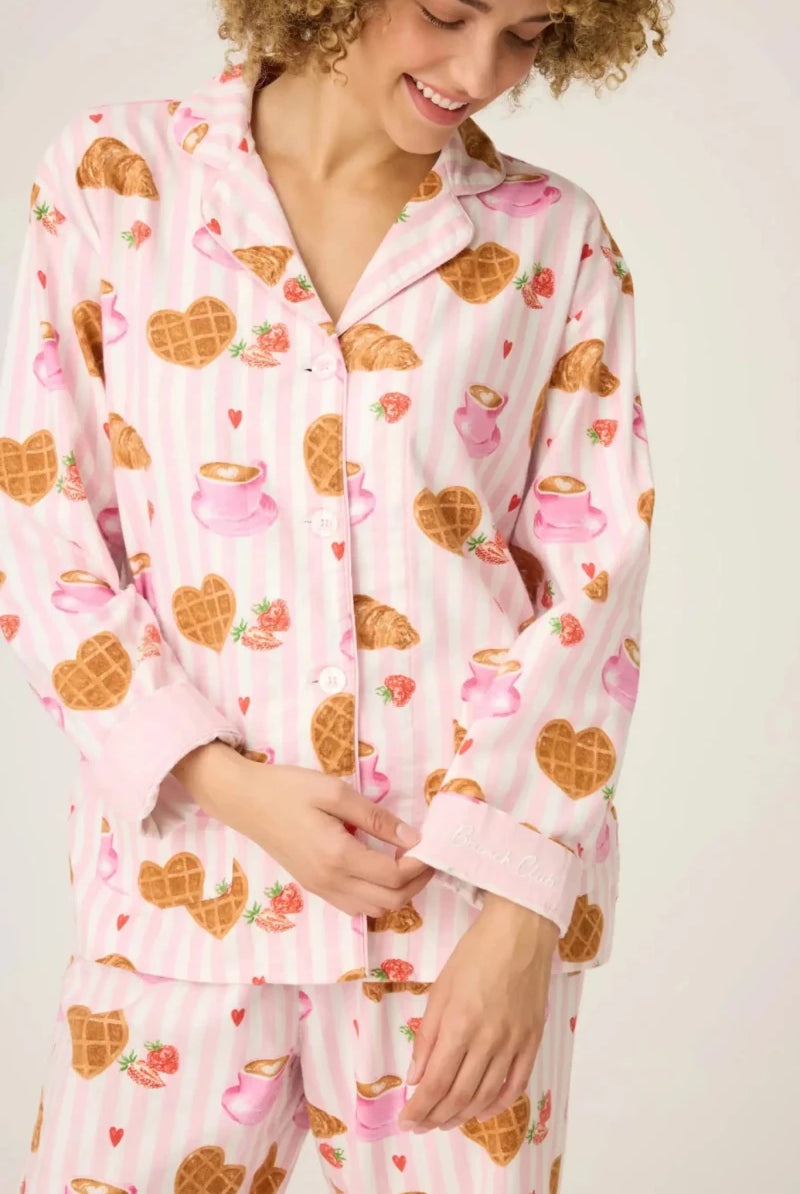 Shop PJ Salvage PJ Salvage Brunch Club Breakfast 3 - Piece Flannel PJ Set Pyjamas for women – premium loungewear and festival fashion at Spoiled Brat