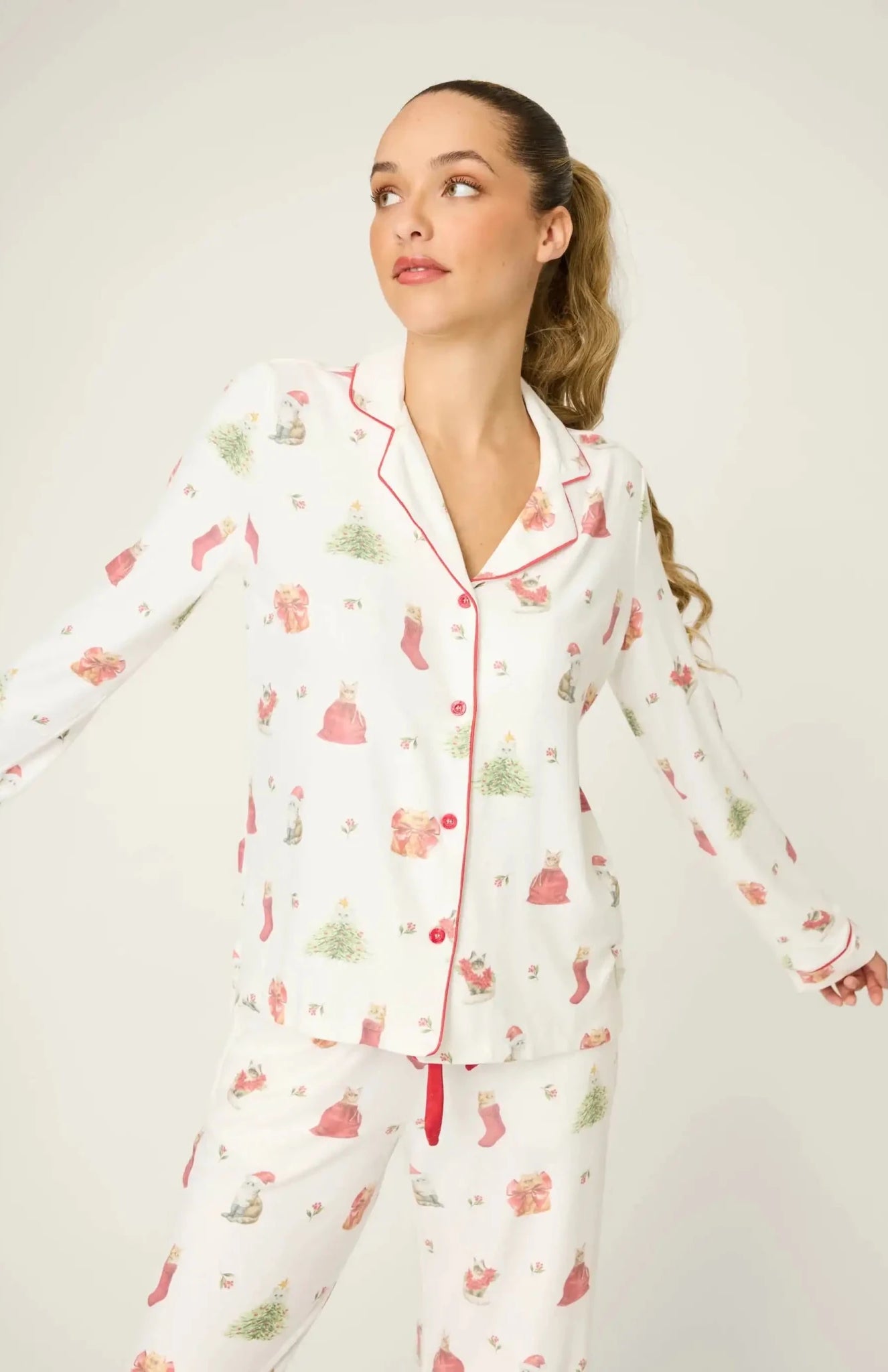 Shop PJ Salvage PJ Salvage Feline Festive Cat Print Christmas PJ Set Pyjamas for women – premium loungewear and festival fashion at Spoiled Brat