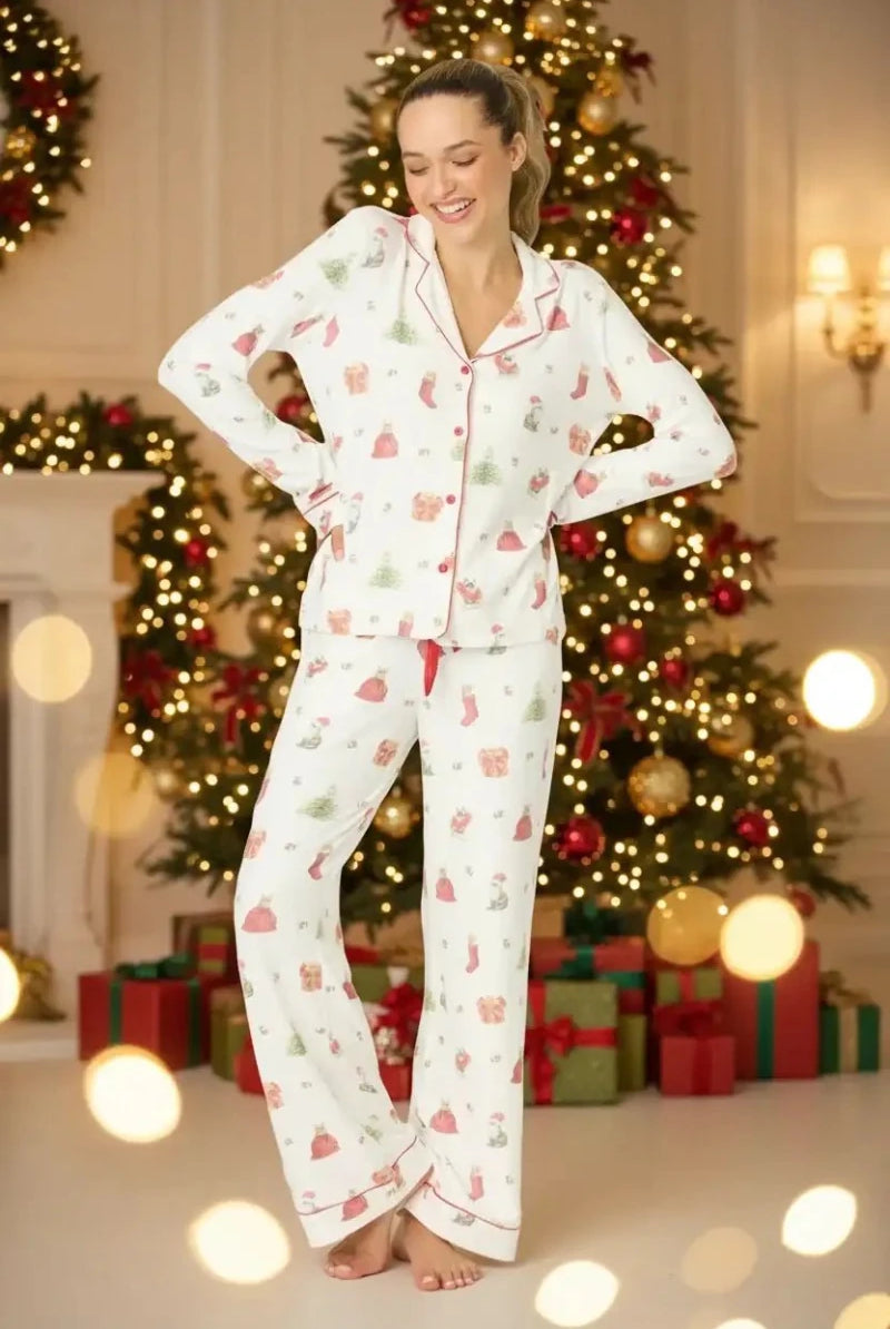 Shop PJ Salvage PJ Salvage Feline Festive Cat Print Christmas PJ Set Pyjamas for women – premium loungewear and festival fashion at Spoiled Brat
