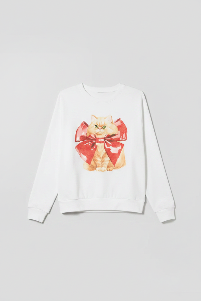 PJ Salvage Feline Festive Cat Print Sweater as seen on Chloe Sims