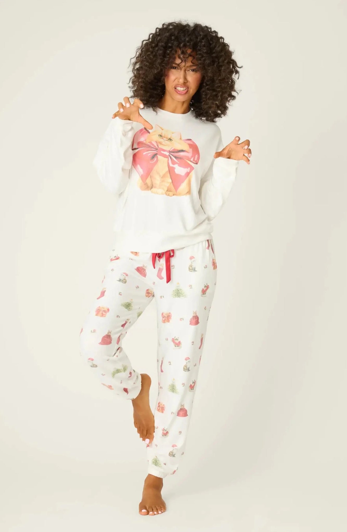 PJ Salvage Feline Festive Cat Print Sweater as seen on Chloe Sims by PJ Salvage – Sweater – Cream | Spoiled Brat UK