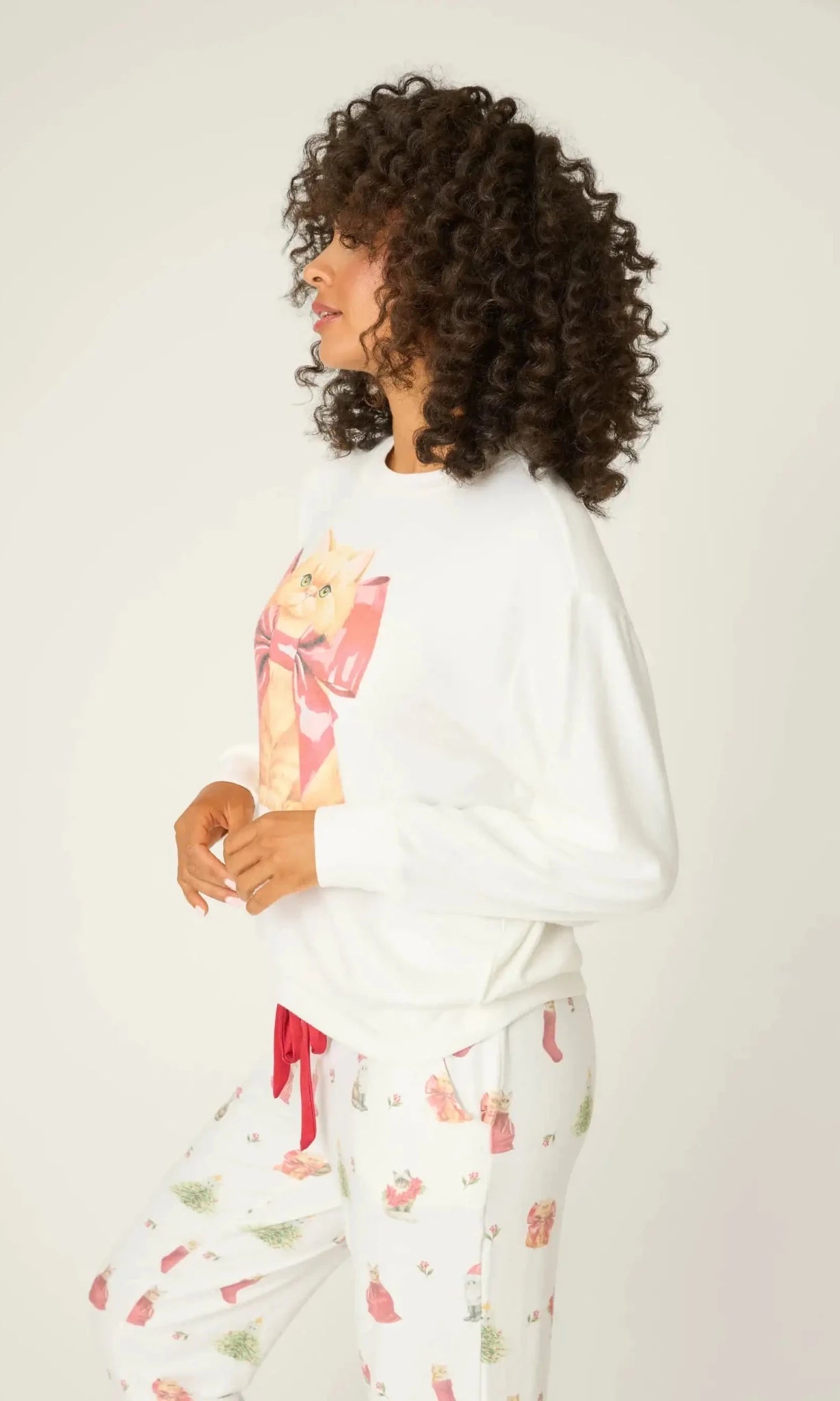 PJ Salvage Feline Festive Cat Print Sweater as seen on Chloe Sims - Spoiled Brat