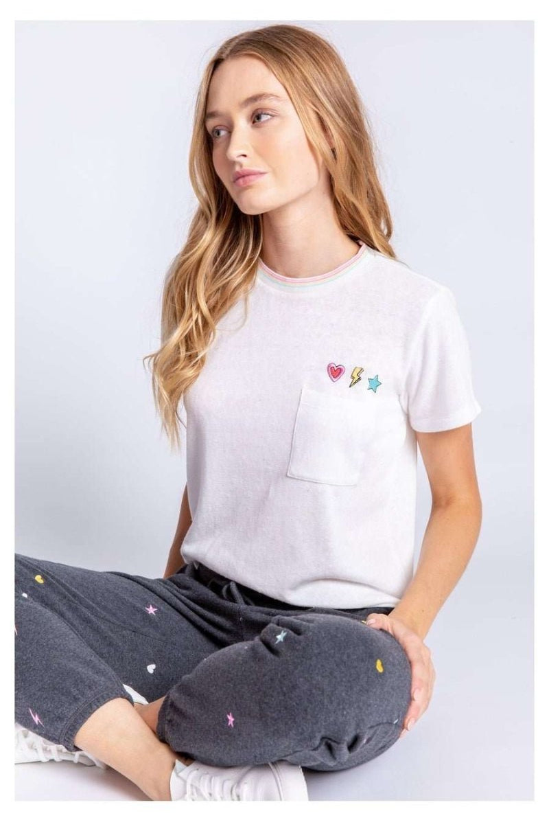 Shop PJ Salvage PJ Salvage One Love Embroidered T-Shirt T-Shirt for women – premium loungewear and festival fashion at Spoiled Brat