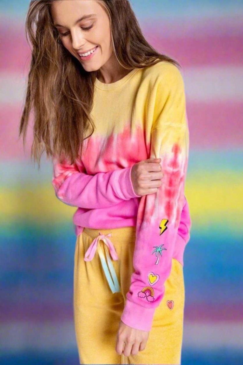 Shop PJ Salvage PJ Salvage One Love Ombre Tie Dye Crew Neck Long Sleeve Sweater Sweater for women – premium loungewear and festival fashion at Spoiled Brat