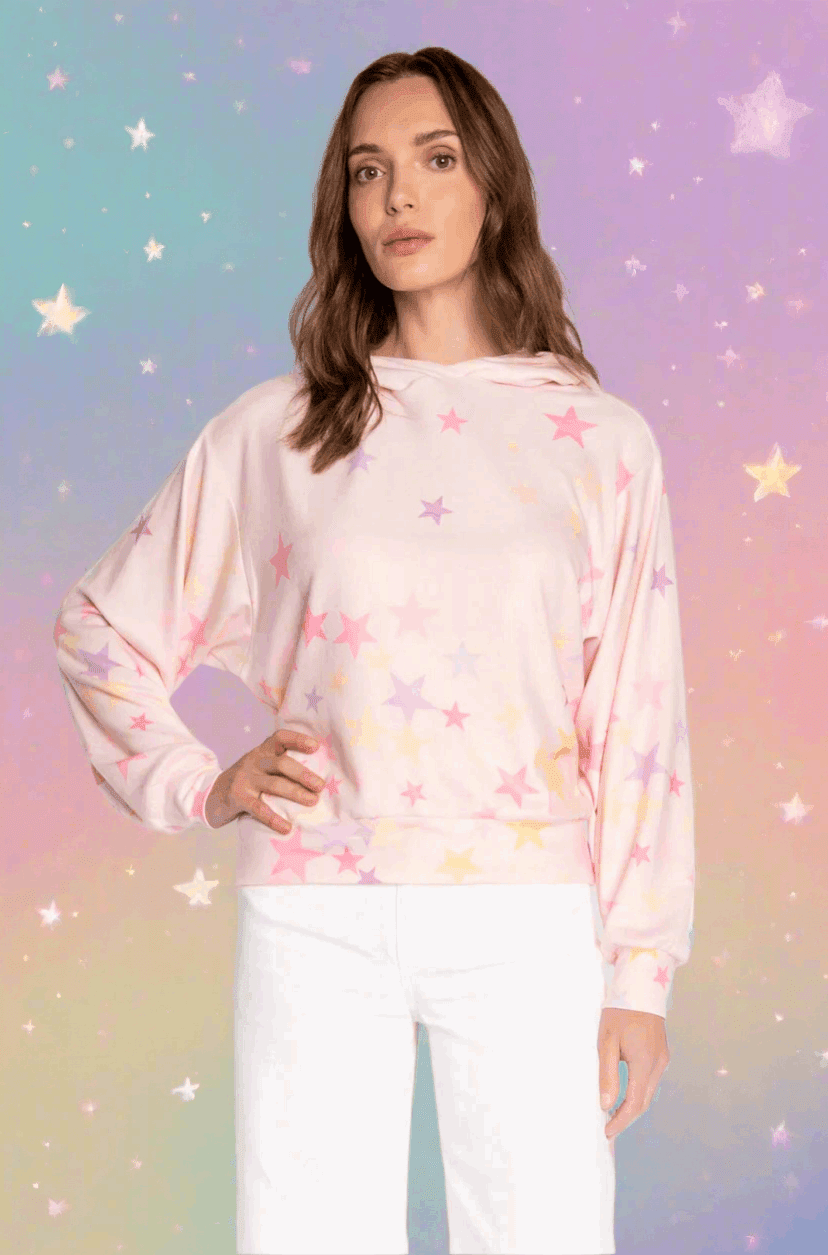 Shop PJ Salvage PJ Salvage Peach Party Star Hoodie Hoodie for women – premium loungewear and festival fashion at Spoiled Brat