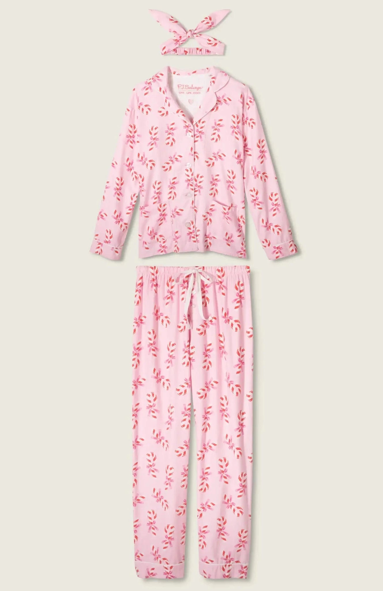Shop PJ Salvage PJ Salvage Sweeter Than Sugar 3 - Piece Candy Cane Print Flannel PJ Set as seen on Paris Hilton Pyjamas for women – premium loungewear and festival fashion at Spoiled Brat