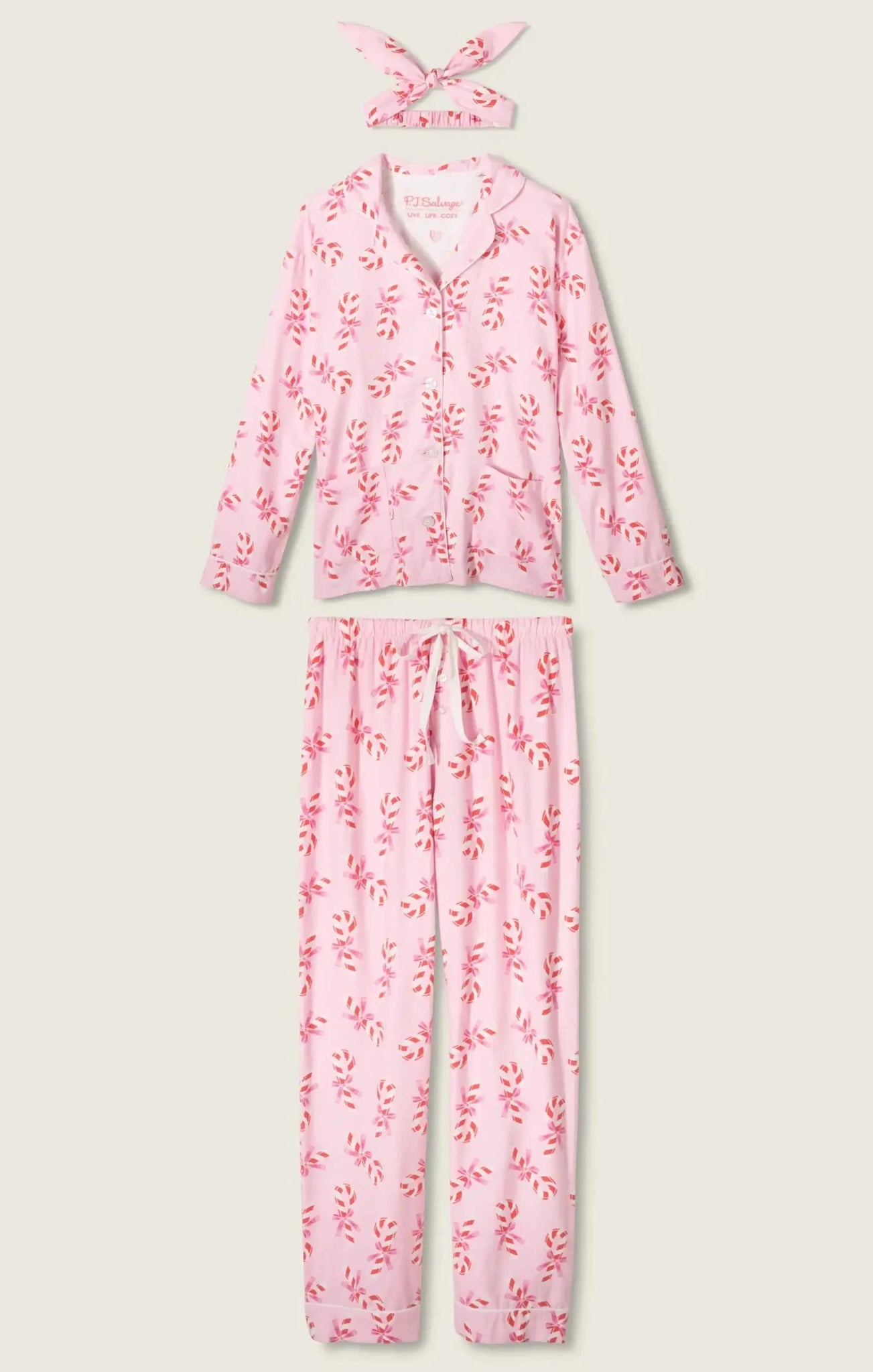 PJ Salvage Sweeter Than Sugar 3 - Piece Candy Cane Print Flannel PJ Set as seen on Paris Hilton - Spoiled Brat
