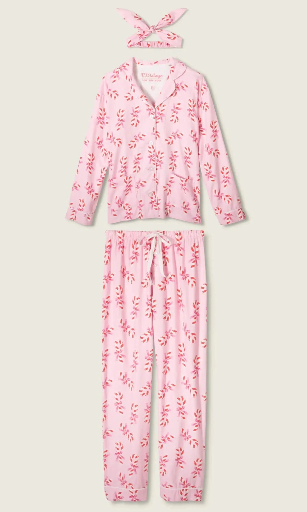 PJ Salvage Sweeter Than Sugar 3 - Piece Candy Cane Print Flannel PJ Set as seen on Paris Hilton - Spoiled Brat