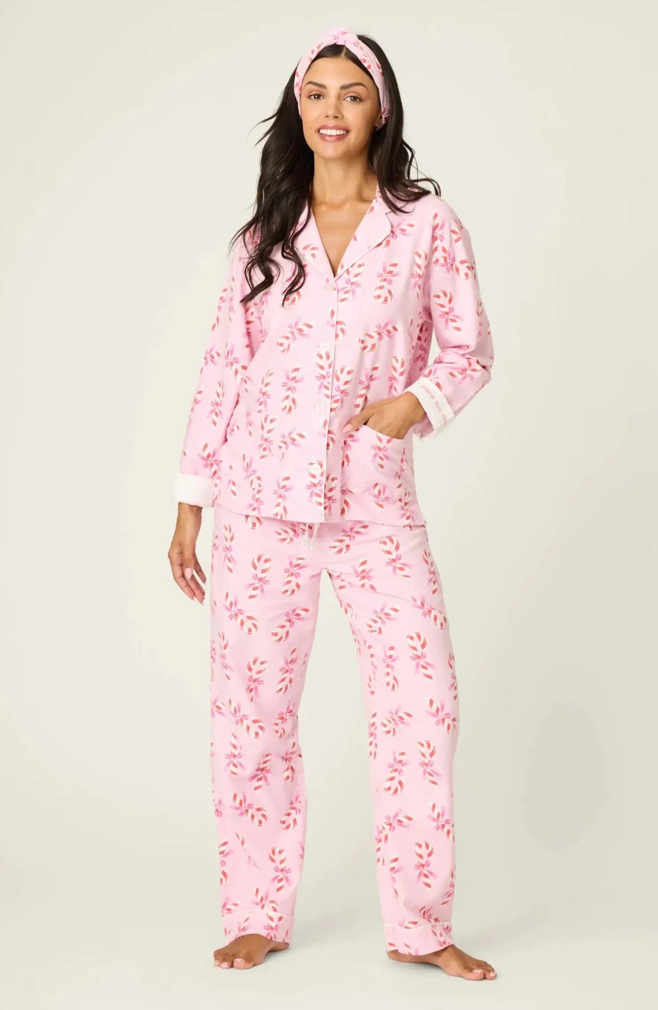 Shop PJ Salvage PJ Salvage Sweeter Than Sugar 3 - Piece Candy Cane Print Flannel PJ Set as seen on Paris Hilton Pyjamas for women – premium loungewear and festival fashion at Spoiled Brat