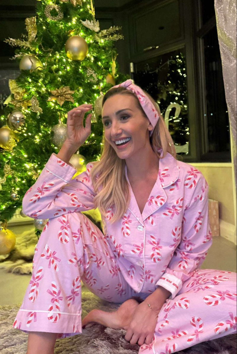 Shop PJ Salvage PJ Salvage Sweeter Than Sugar 3 - Piece Candy Cane Print Flannel PJ Set as seen on Paris Hilton Pyjamas for women – premium loungewear and festival fashion at Spoiled Brat