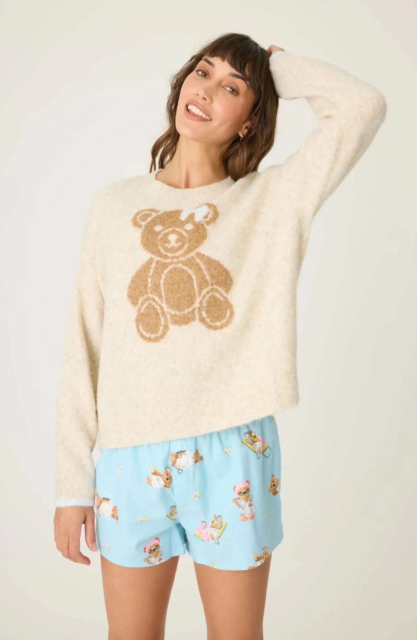 PJ Salvage Teddy Bear Graphic Snuggle Sweater by PJ Salvage – Sweater – Cream | Spoiled Brat UK