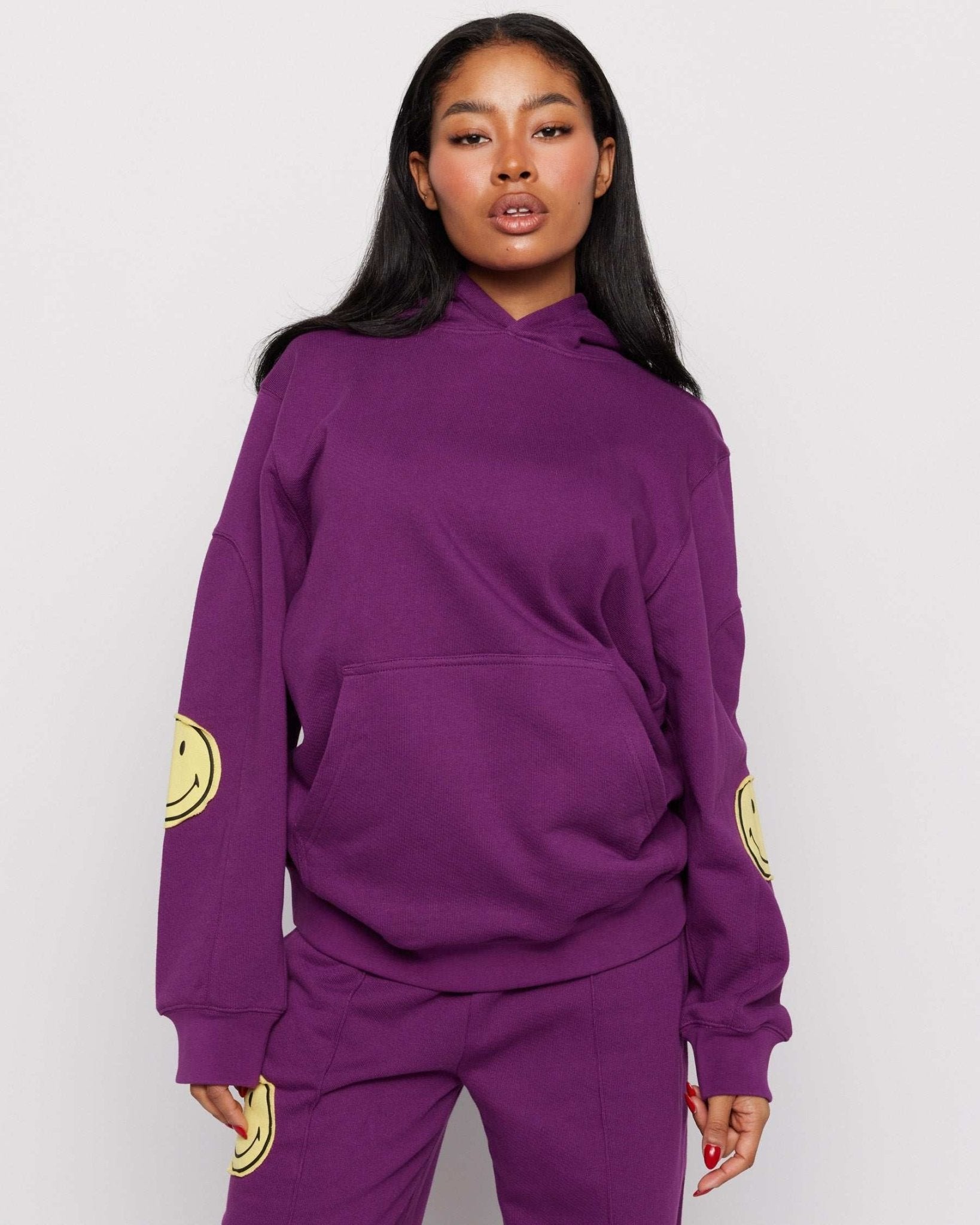 Shop Samii Ryan Samii Ryan Smiley® Purple Oversized Hoodie Hooded Sweatshirt for women – premium loungewear and festival fashion at Spoiled Brat