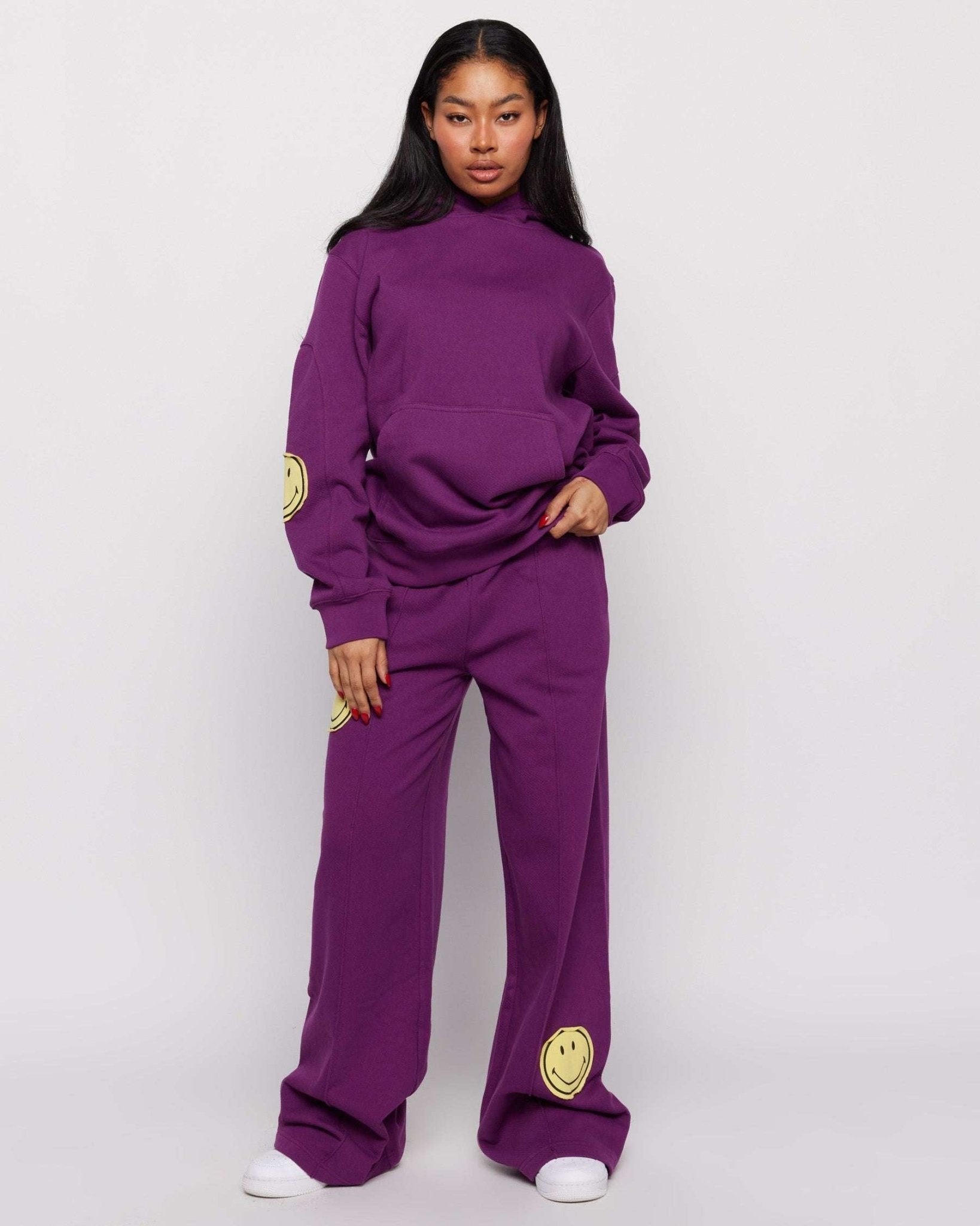 Shop Samii Ryan Samii Ryan Smiley® Purple Oversized Hoodie Hooded Sweatshirt for women – premium loungewear and festival fashion at Spoiled Brat