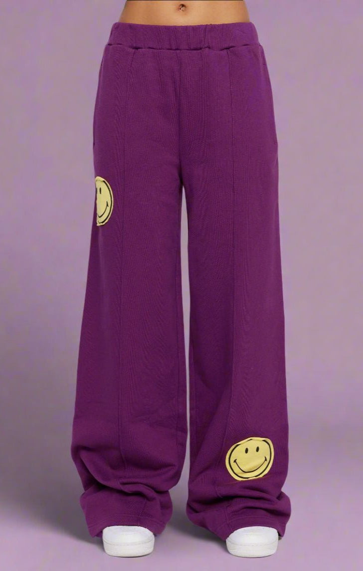 Shop Samii Ryan Samii Ryan Smiley® Straight Leg Purple Jogger Pants Jogger Bottoms for women – premium loungewear and festival fashion at Spoiled Brat