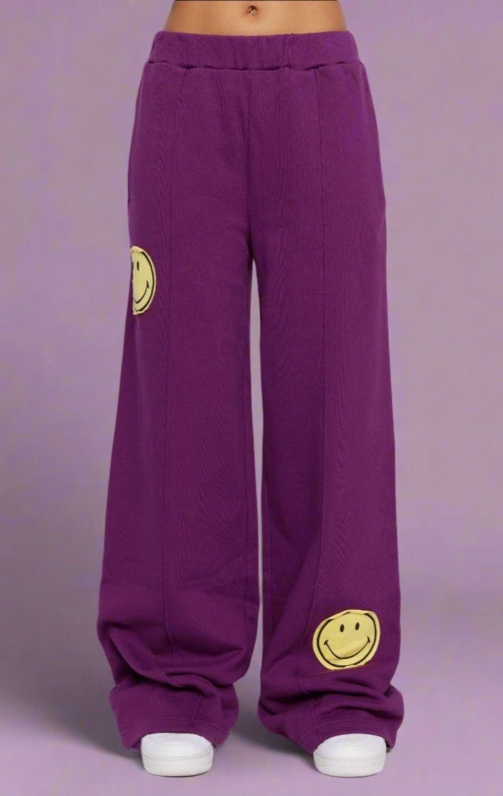 Shop Samii Ryan Samii Ryan Smiley® Straight Leg Purple Jogger Pants Jogger Bottoms for women – premium loungewear and festival fashion at Spoiled Brat