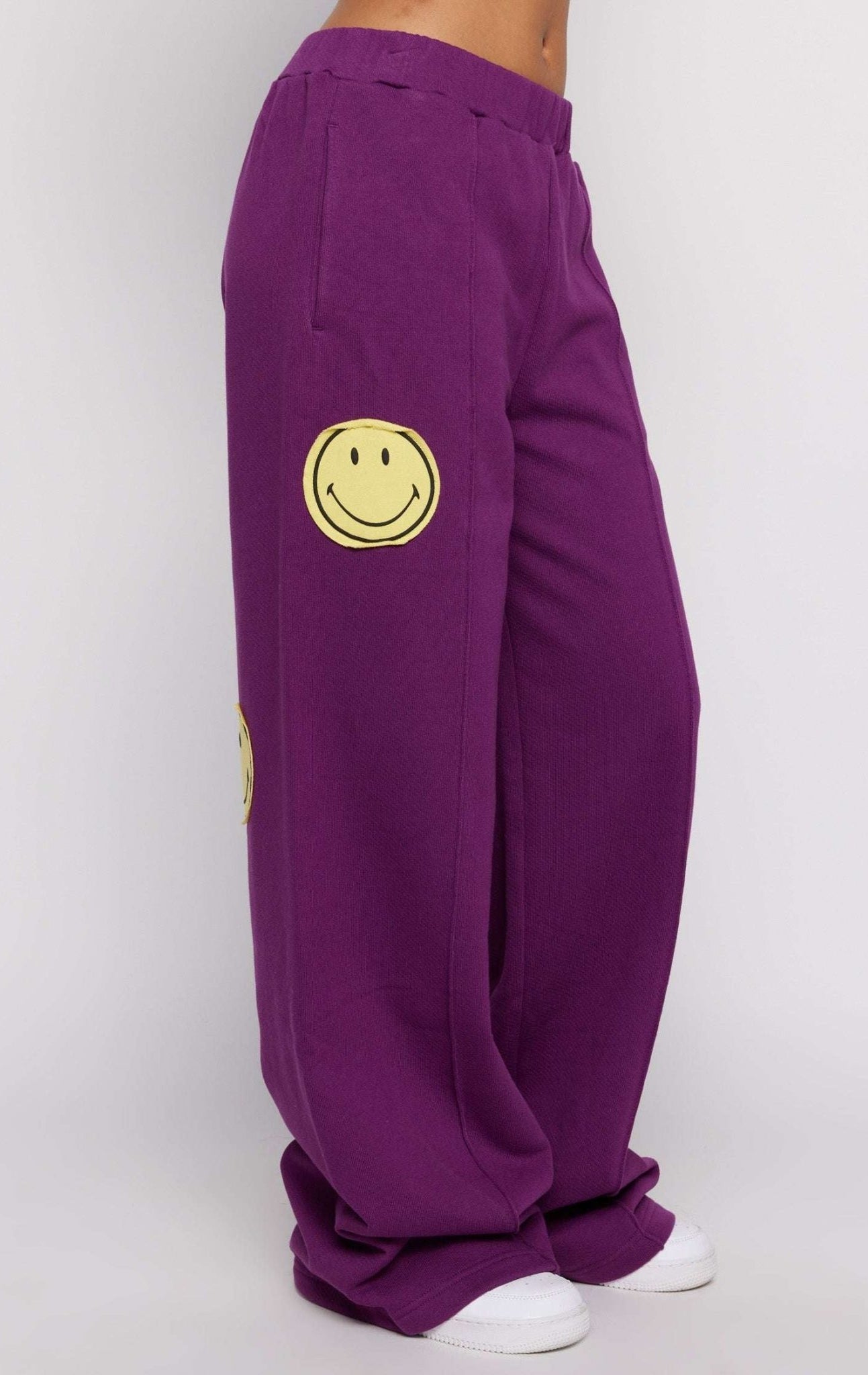 Shop Samii Ryan Samii Ryan Smiley® Straight Leg Purple Jogger Pants Jogger Bottoms for women – premium loungewear and festival fashion at Spoiled Brat