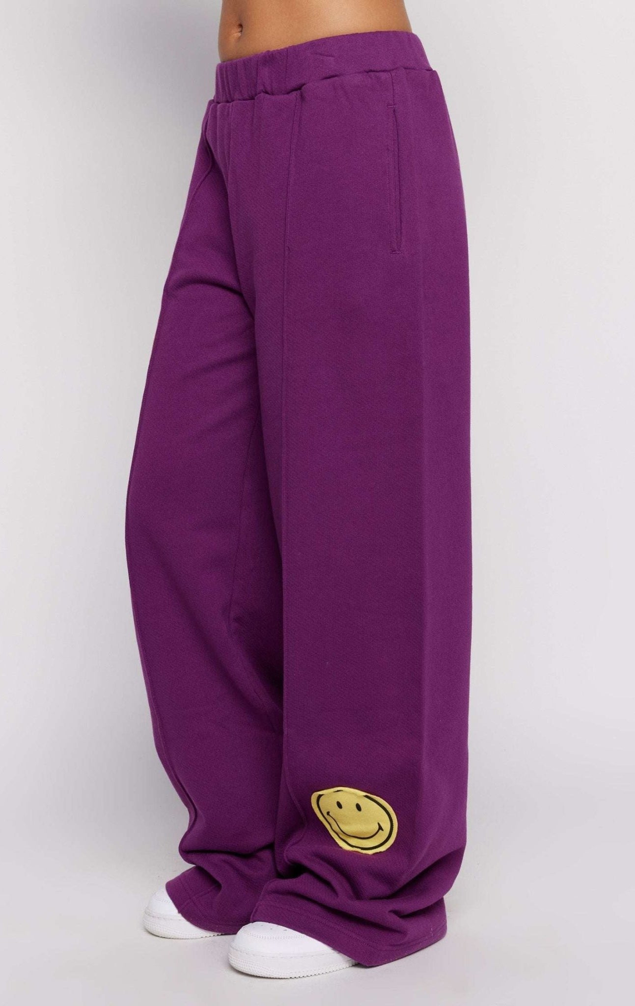 Shop Samii Ryan Samii Ryan Smiley® Straight Leg Purple Jogger Pants Jogger Bottoms for women – premium loungewear and festival fashion at Spoiled Brat