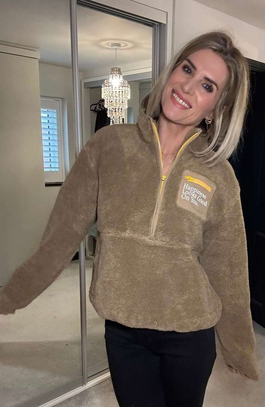 Shop Samii Ryan Samii Ryan Smiley® Sunshine Sherpa Jacket as seen on Sarah Jayne Dunn Jacket for women – premium loungewear and festival fashion at Spoiled Brat