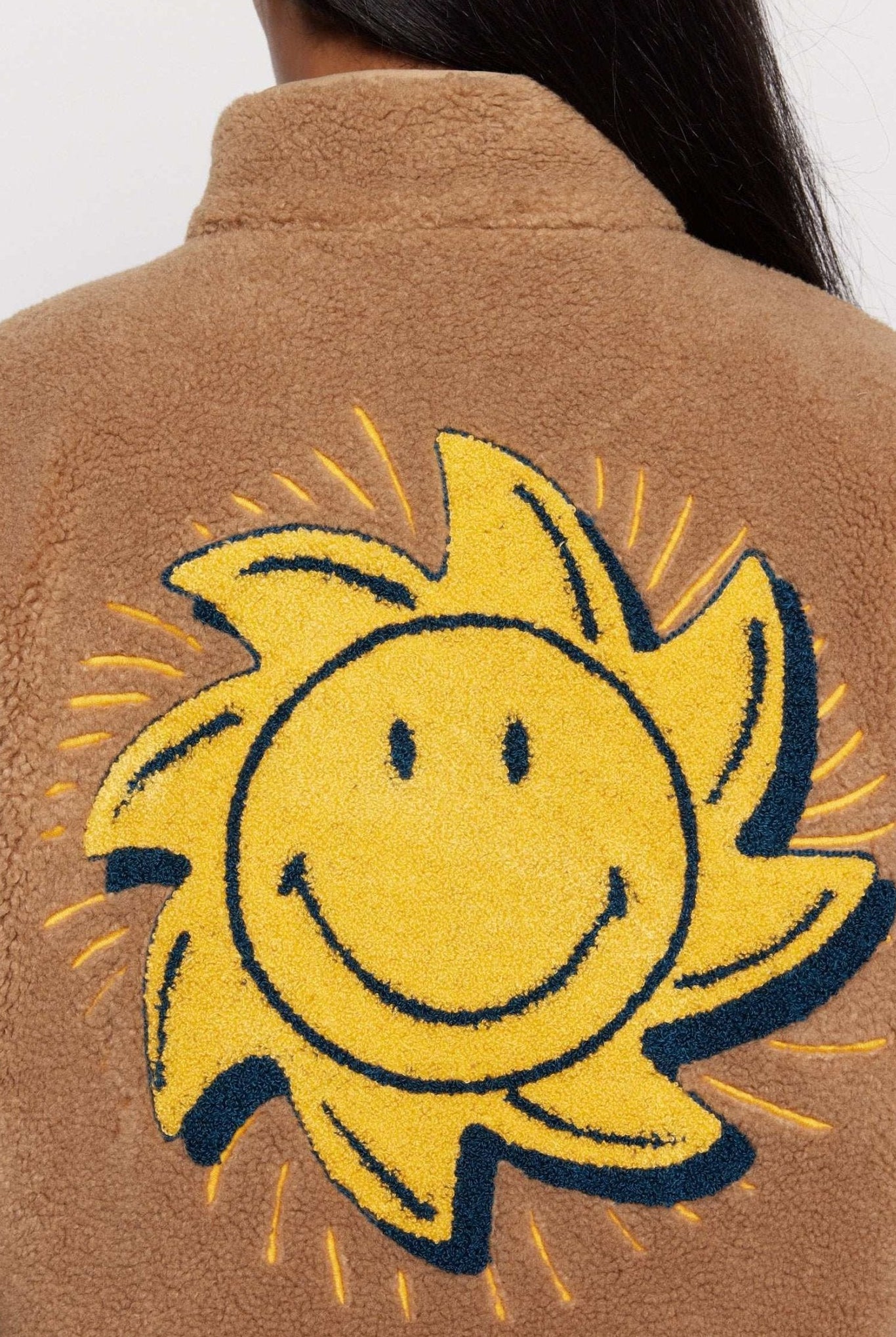 Shop Samii Ryan Samii Ryan Smiley® Sunshine Sherpa Jacket as seen on Sarah Jayne Dunn Jacket for women – premium loungewear and festival fashion at Spoiled Brat