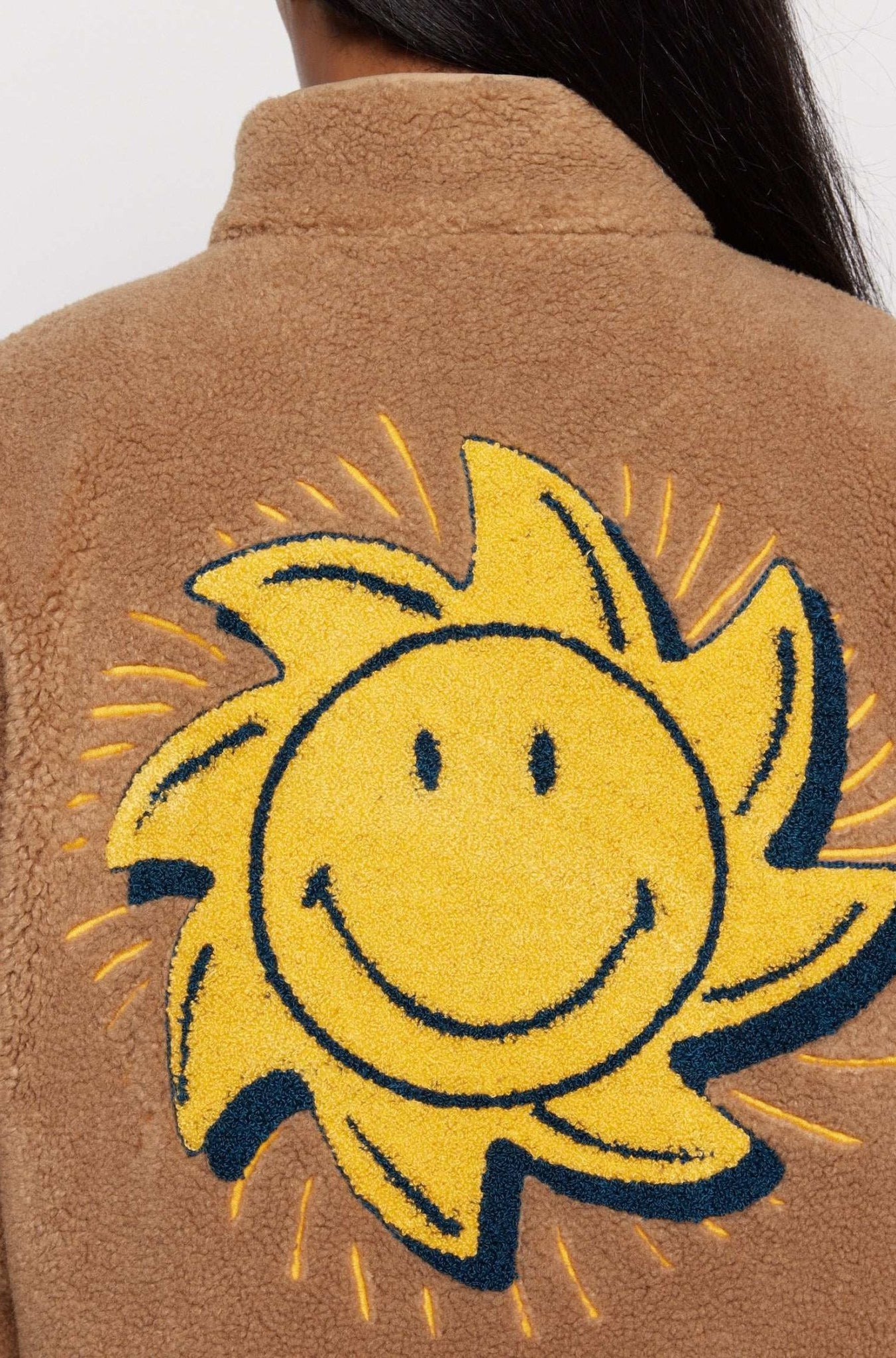 Shop Samii Ryan Samii Ryan Smiley® Sunshine Sherpa Jacket as seen on Sarah Jayne Dunn Jacket for women – premium loungewear and festival fashion at Spoiled Brat