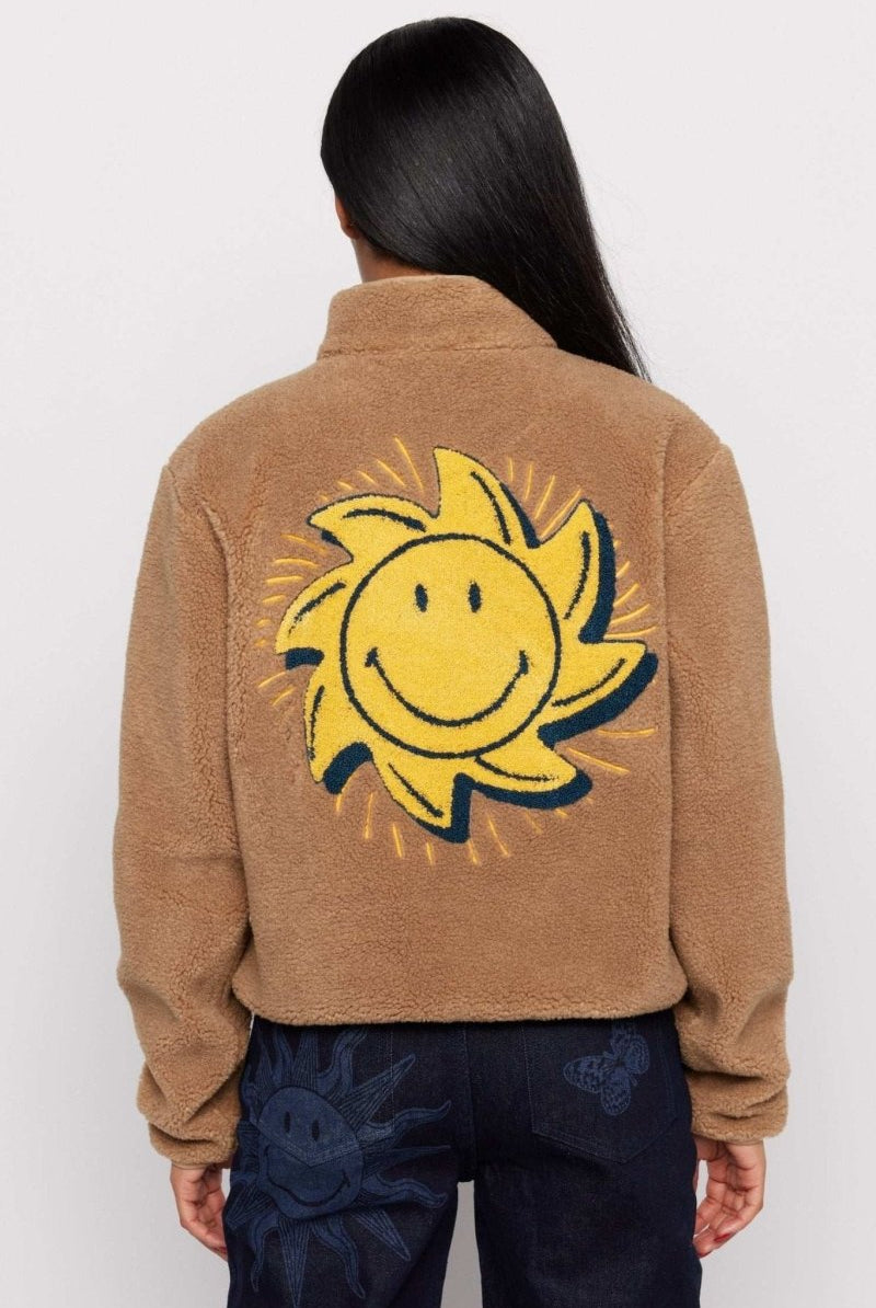 Shop Samii Ryan Samii Ryan Smiley® Sunshine Sherpa Jacket as seen on Sarah Jayne Dunn Jacket for women – premium loungewear and festival fashion at Spoiled Brat