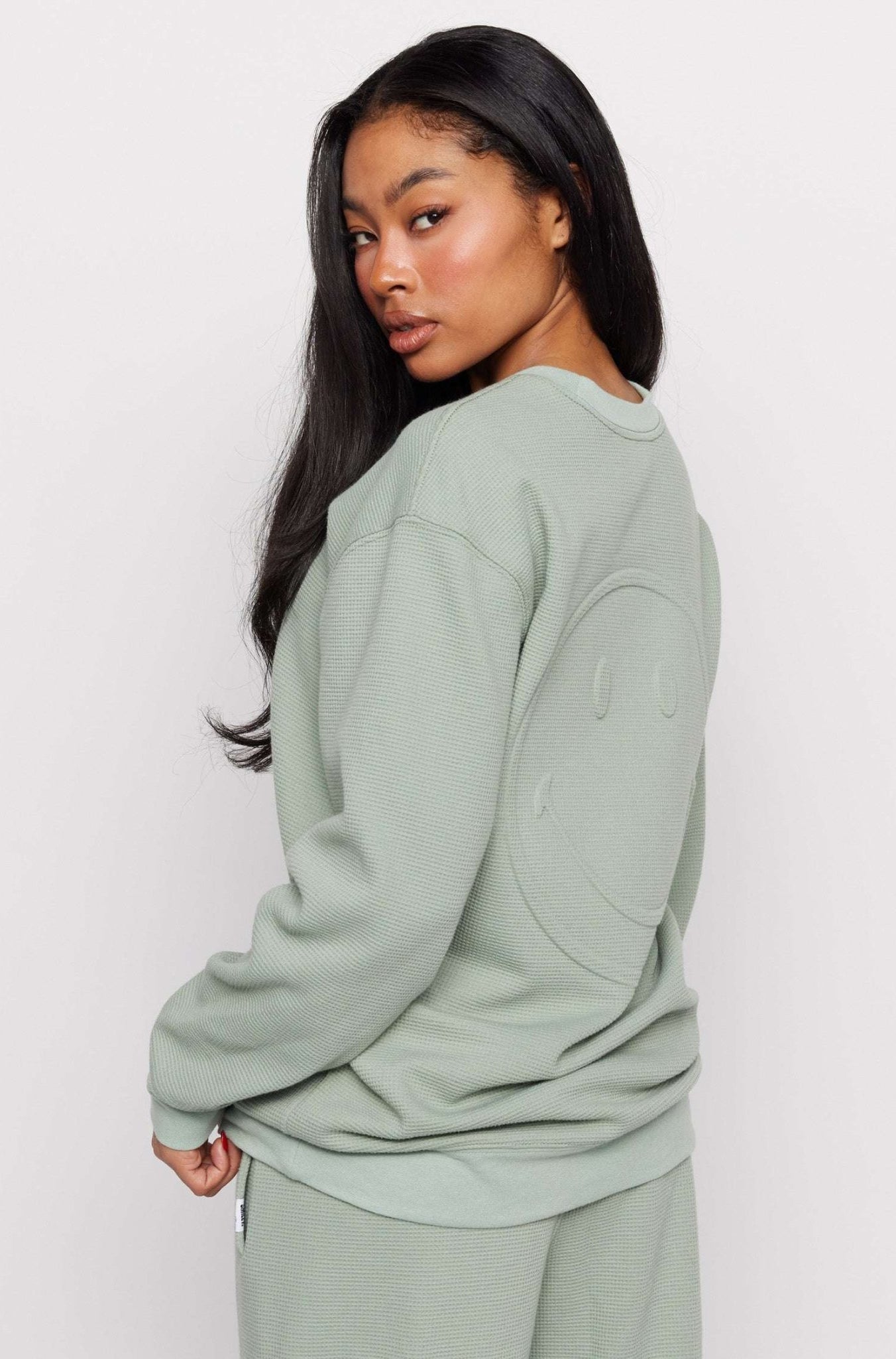 Shop Samii Ryan Samii Ryan Smiley® Thermal Crewneck Sweatshirt for women – premium loungewear and festival fashion at Spoiled Brat