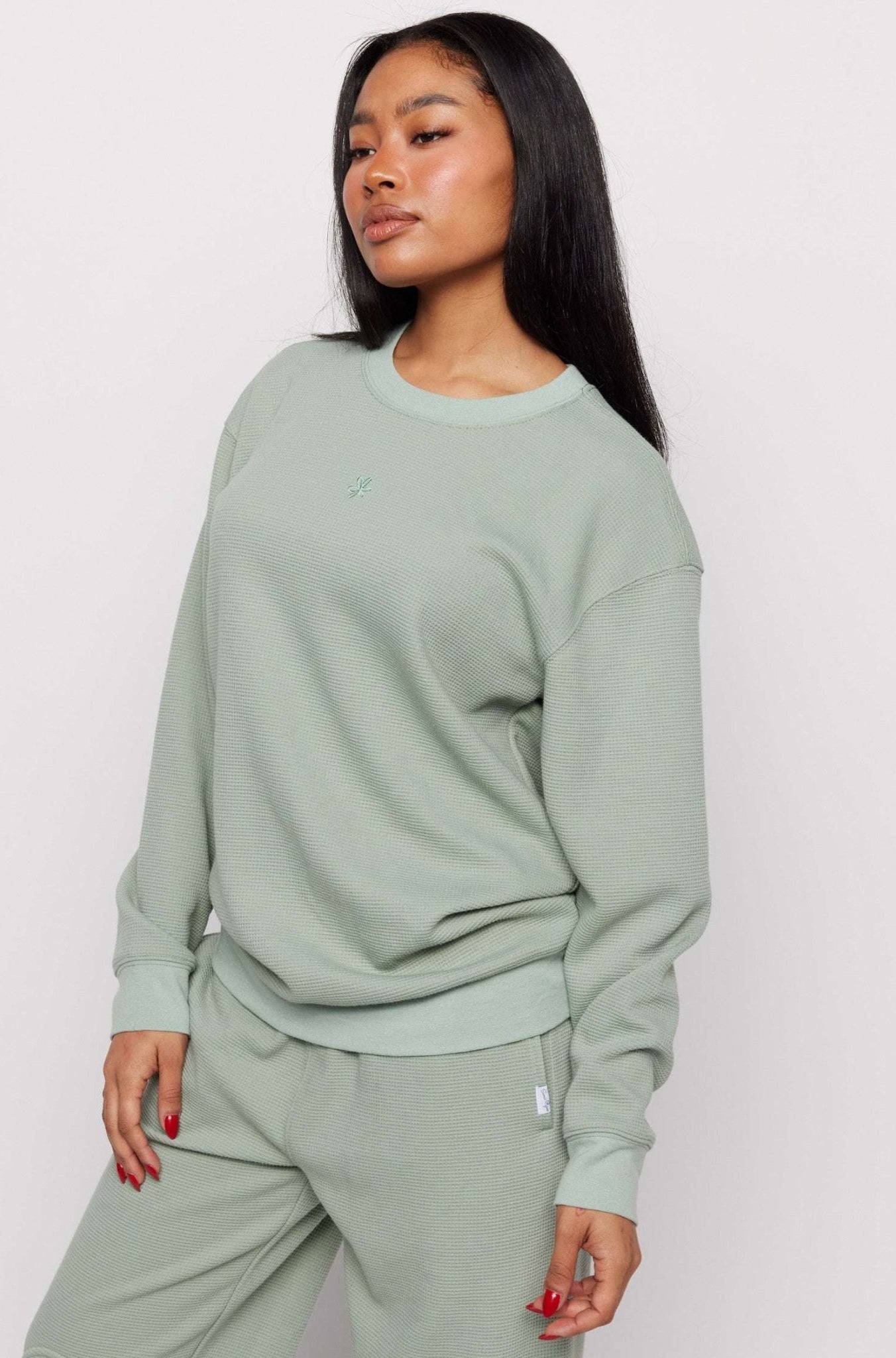 Shop Samii Ryan Samii Ryan Smiley® Thermal Crewneck Sweatshirt for women – premium loungewear and festival fashion at Spoiled Brat