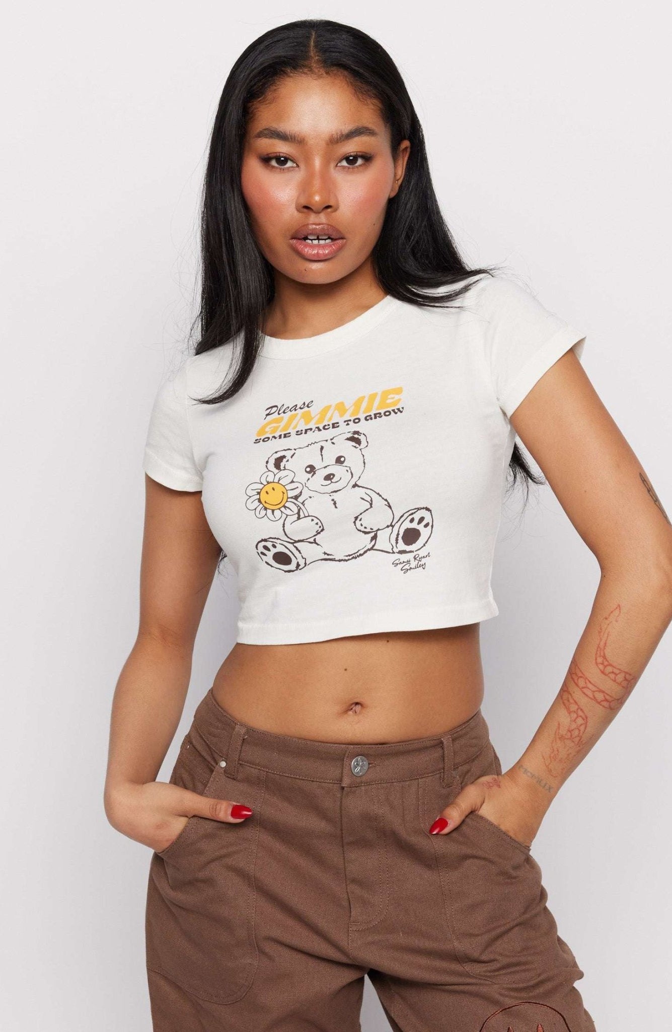 Shop Samii Ryan Samii Ryan x Smiley® Gimme Space Baby Tee T-Shirt for women – premium loungewear and festival fashion at Spoiled Brat