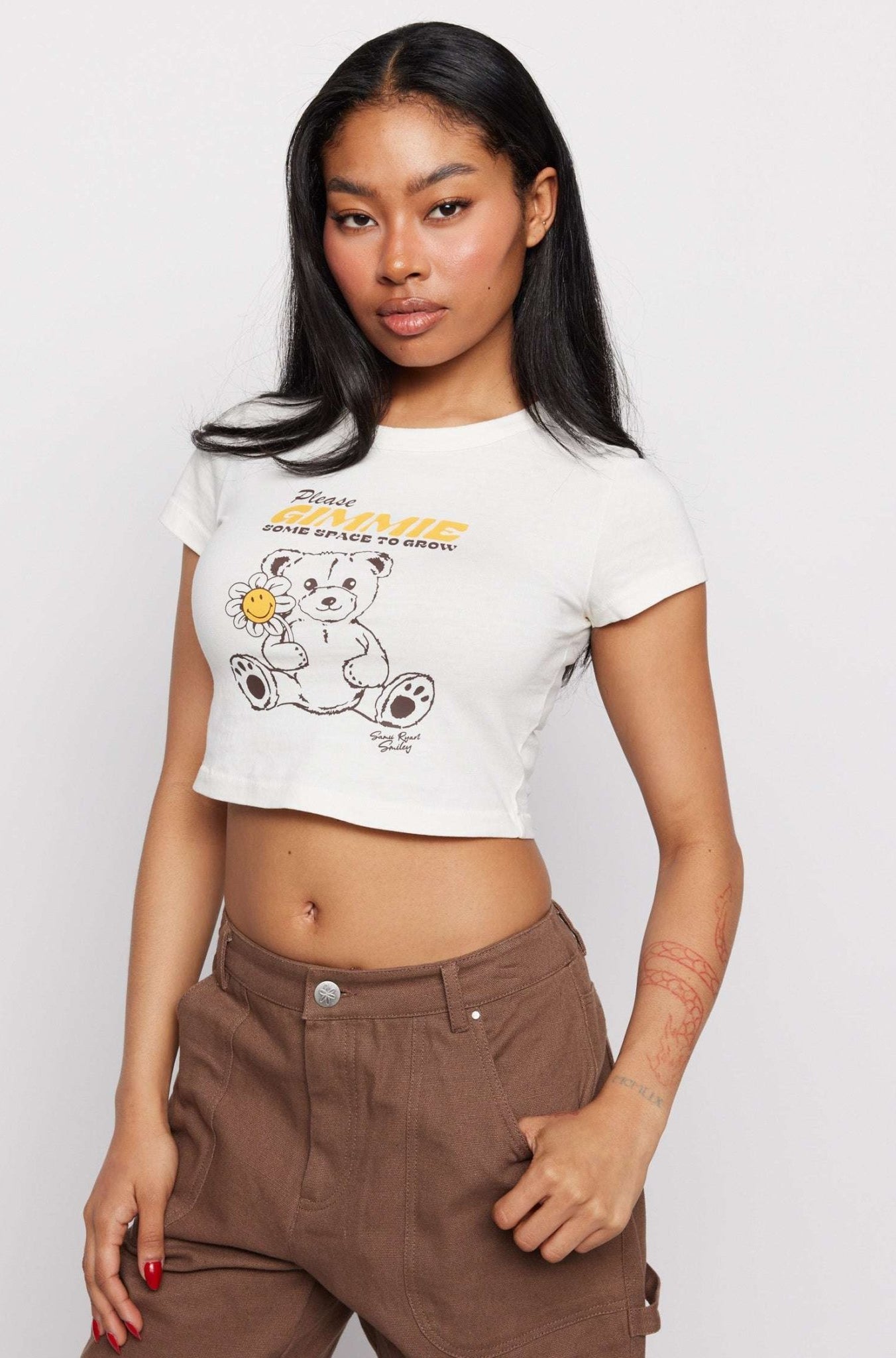Shop Samii Ryan Samii Ryan x Smiley® Gimme Space Baby Tee T-Shirt for women – premium loungewear and festival fashion at Spoiled Brat