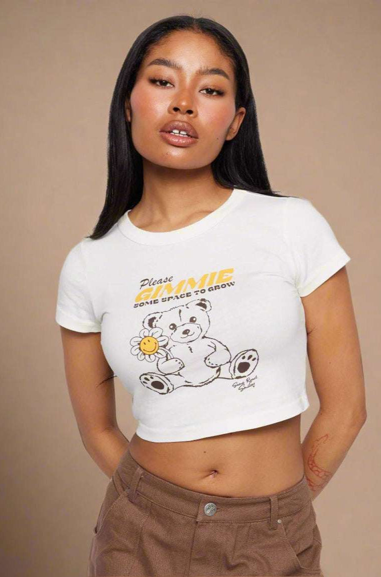 Shop Samii Ryan Samii Ryan x Smiley® Gimme Space Baby Tee T-Shirt for women – premium loungewear and festival fashion at Spoiled Brat