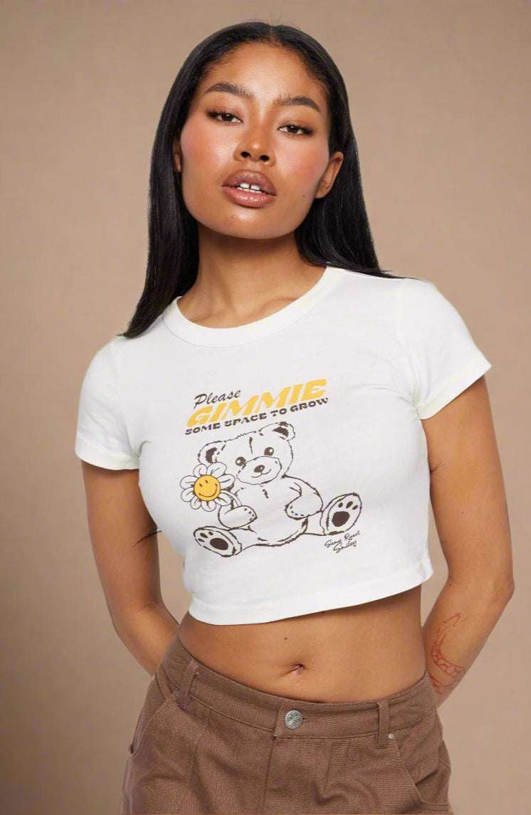 Shop Samii Ryan Samii Ryan x Smiley® Gimme Space Baby Tee T-Shirt for women – premium loungewear and festival fashion at Spoiled Brat
