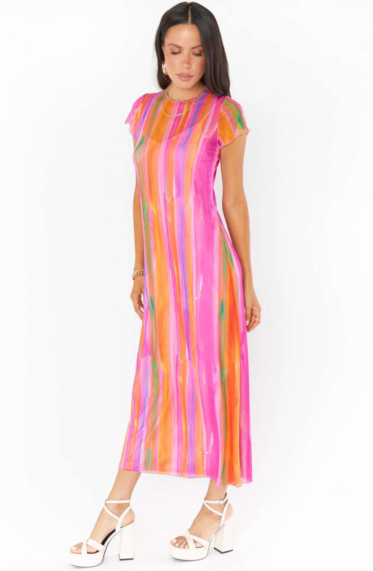 Show Me Your Mumu Molly Rainbow Midi Dress Midi Dress by Show Me Your Mumu as seen on celebrities