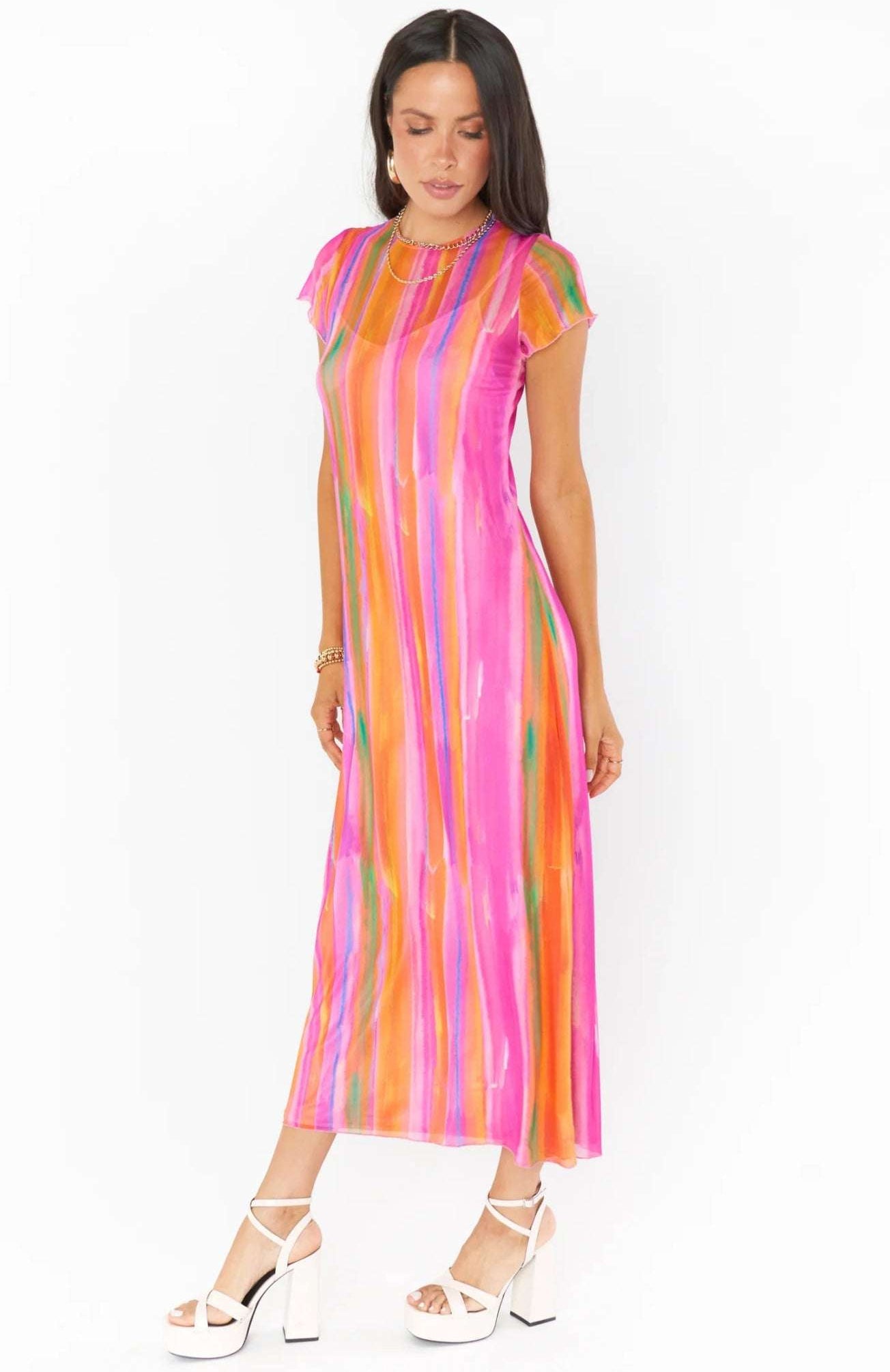 Show Me Your Mumu Molly Rainbow Midi Dress Midi Dress by Show Me Your Mumu as seen on celebrities