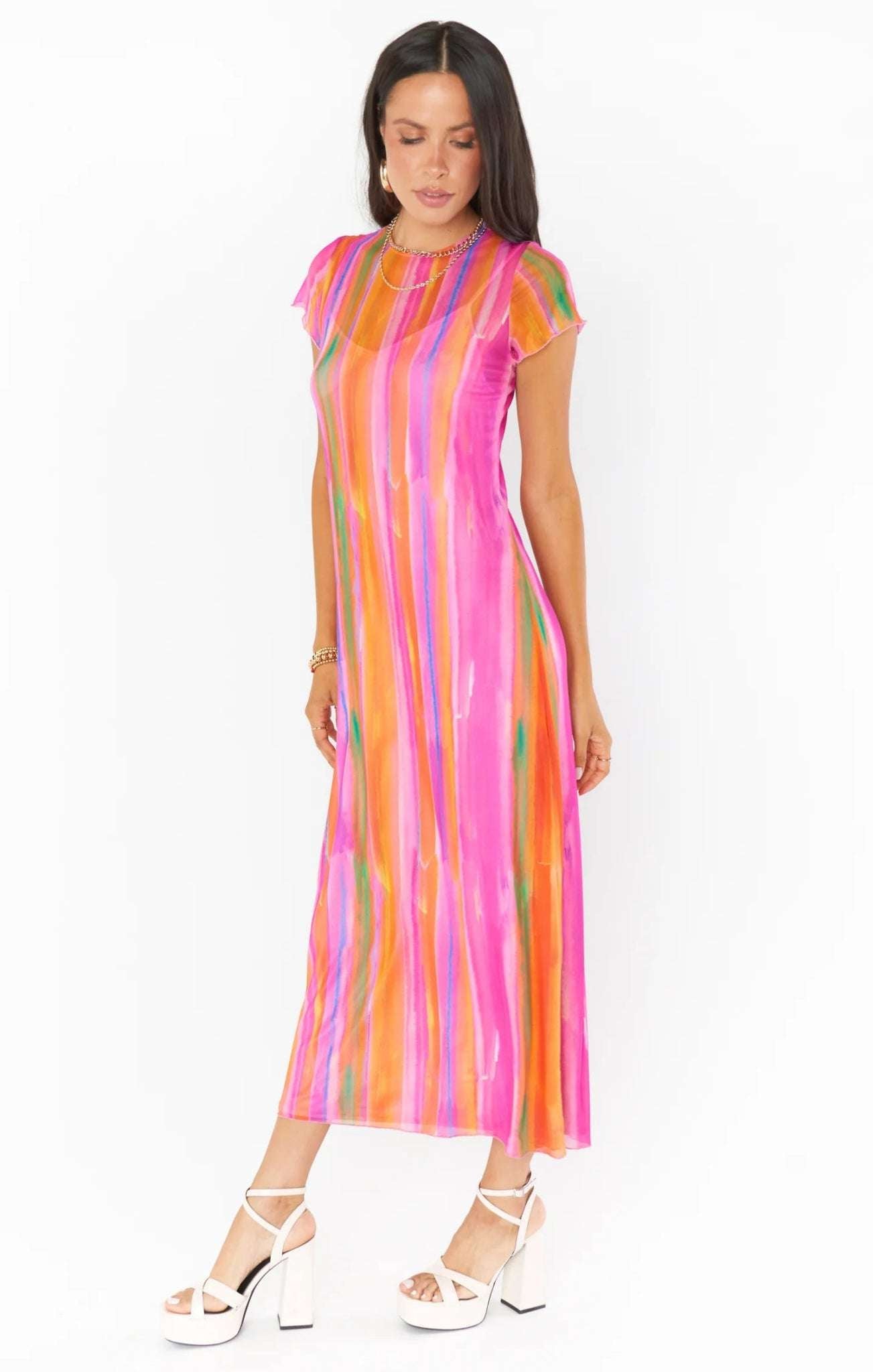 Show Me Your Mumu Molly Rainbow Midi Dress Midi Dress by Show Me Your Mumu as seen on celebrities